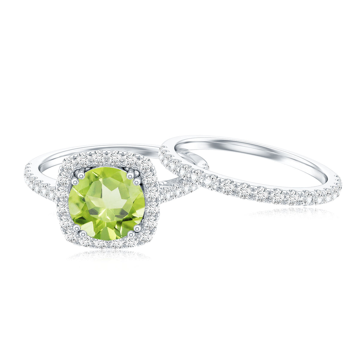 Natural 2 Carat Peridot Engagement Ring with Wedding Band AAA - Rosec Jewels
