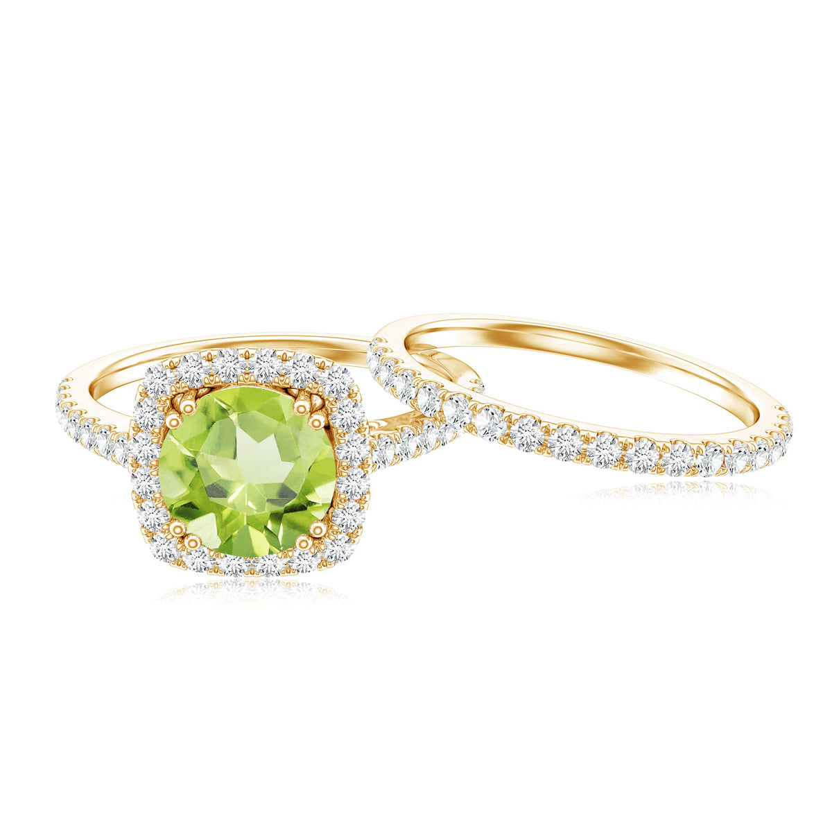 Natural 2 Carat Peridot Engagement Ring with Wedding Band AAA - Rosec Jewels