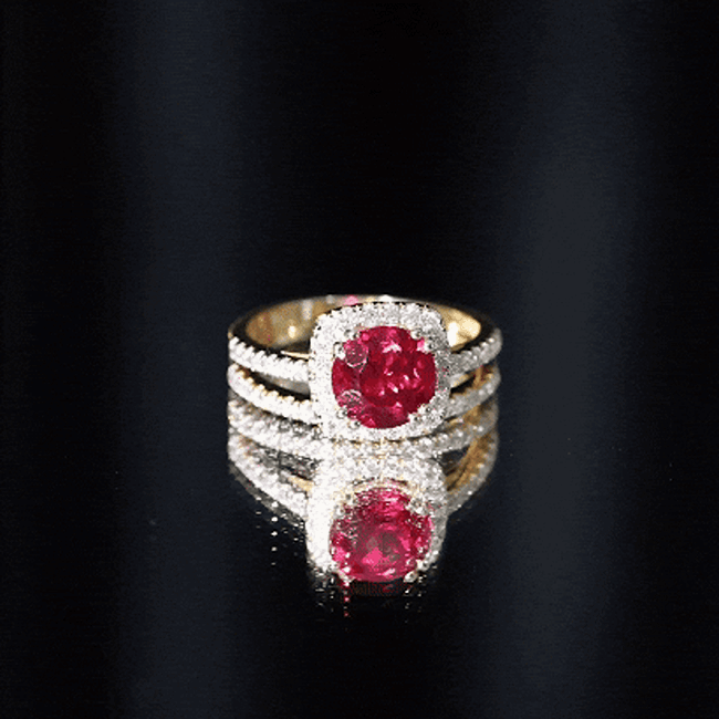 Lab Created Ruby and Moissanite Halo Wedding Ring Set for Bride AAAA - Rosec Jewels