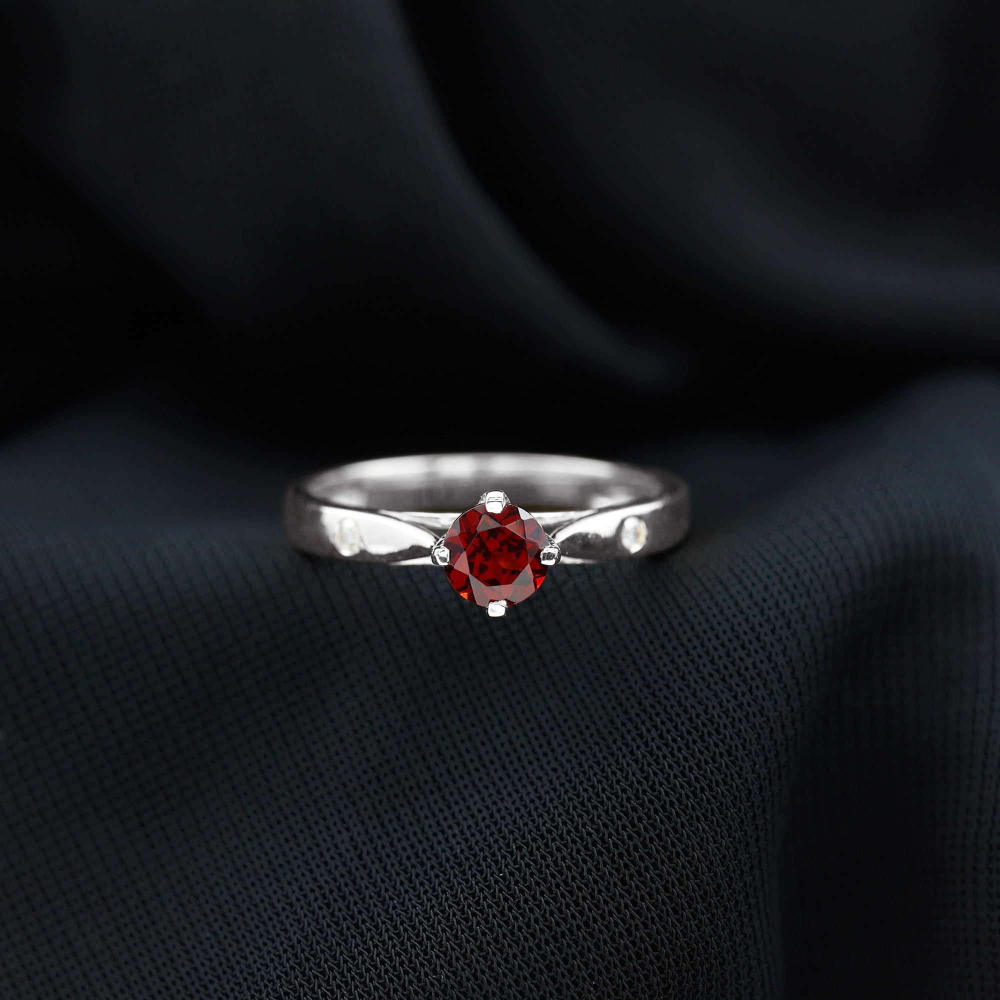 Natural 2.3 Carat Round Garnet Solitaire Engagement Ring AAA - Rosec Jewels