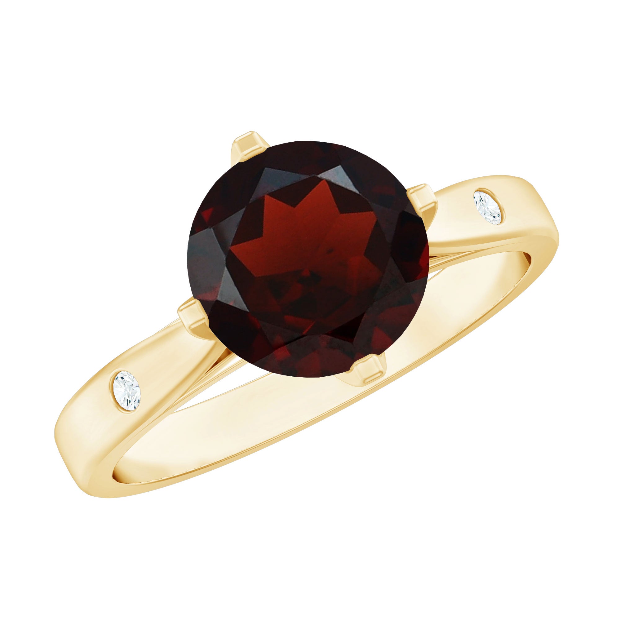 Natural 2.3 Carat Round Garnet Solitaire Engagement Ring AAA - Rosec Jewels