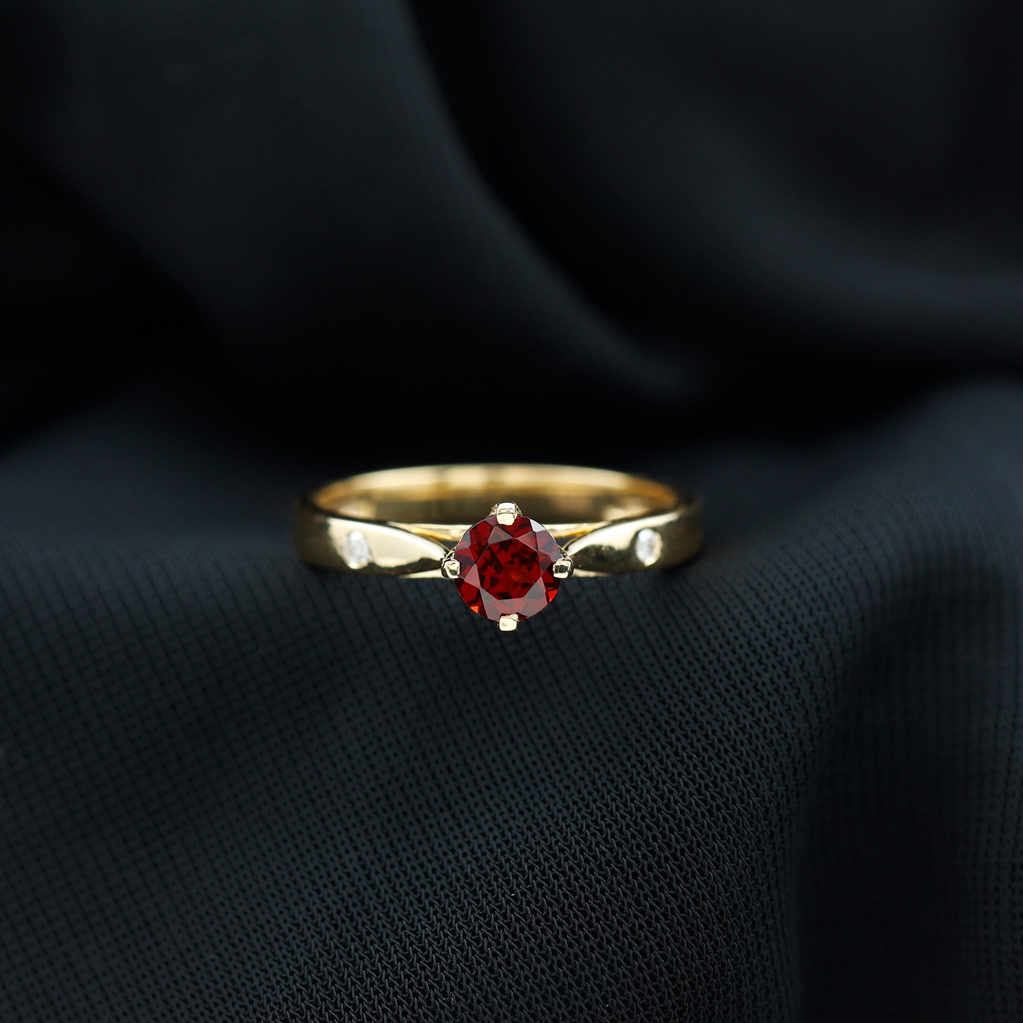 Natural 2.3 Carat Round Garnet Solitaire Engagement Ring AAA - Rosec Jewels