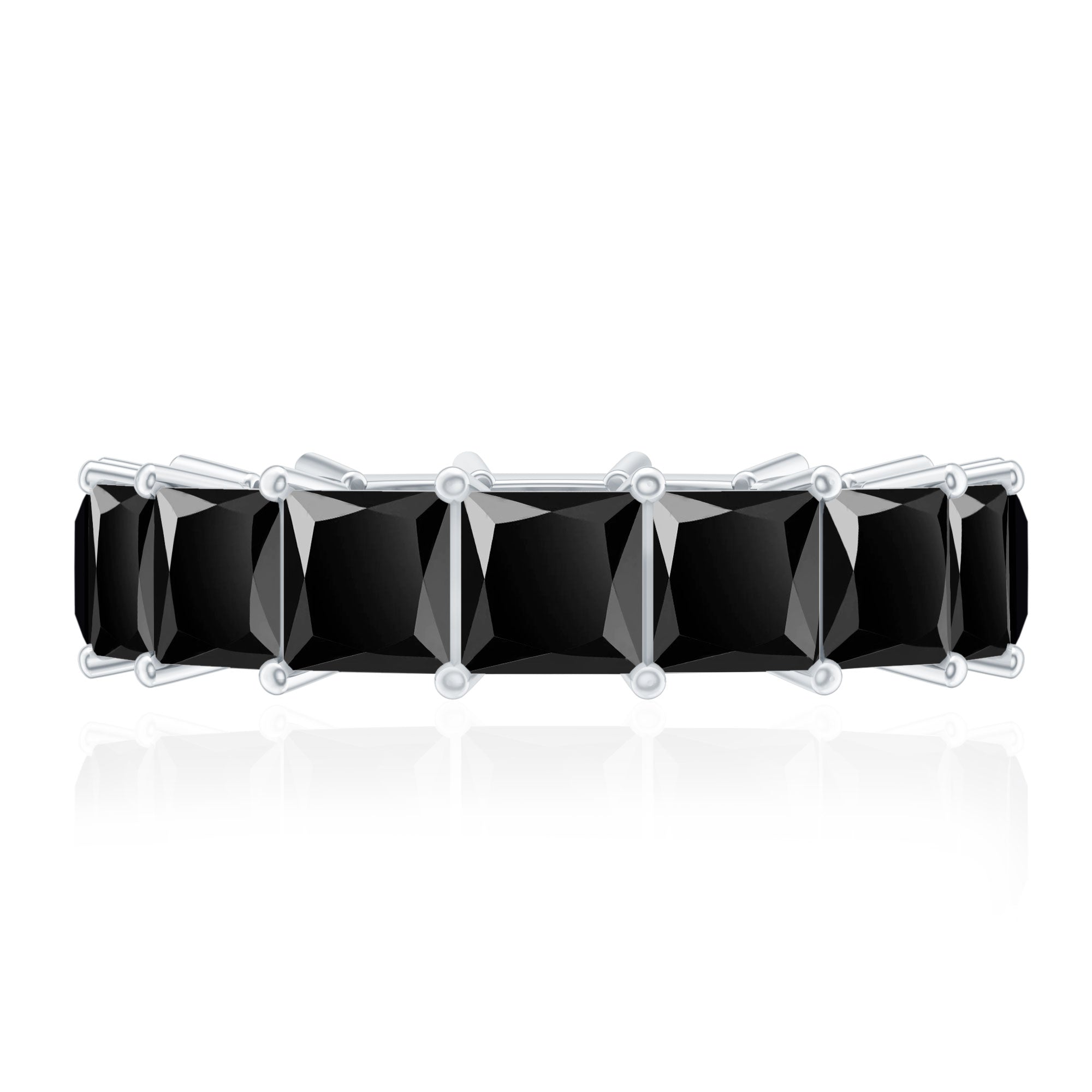 Princess Cut Black Onyx Wedding Band in Shared Prong Setting AAA - Rosec Jewels