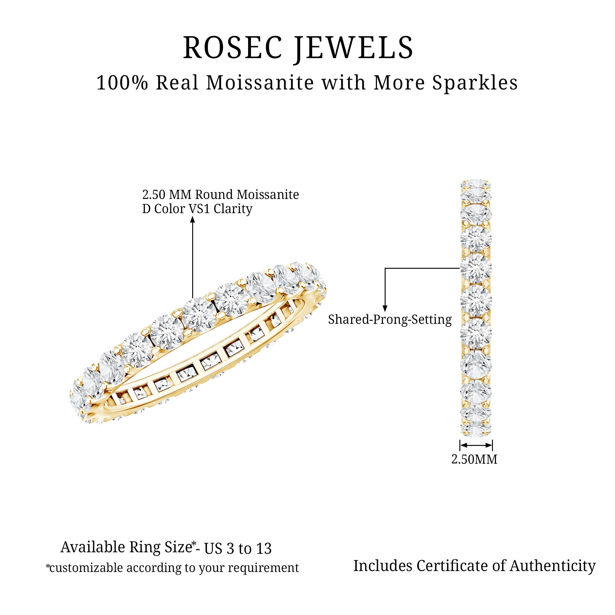 Brilliant Cut Round Moissanite Eternity Anniversary Band D-VS1 - Rosec Jewels