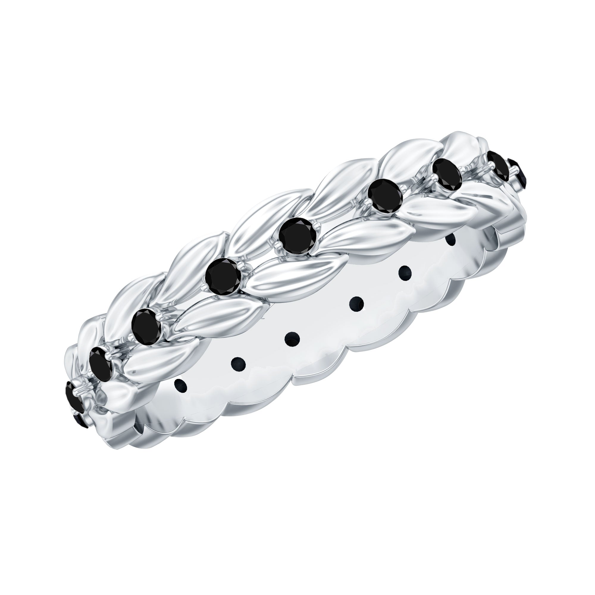 Nature Inspired Black Onyx Leaf Wedding Band for Women AAA - Rosec Jewels