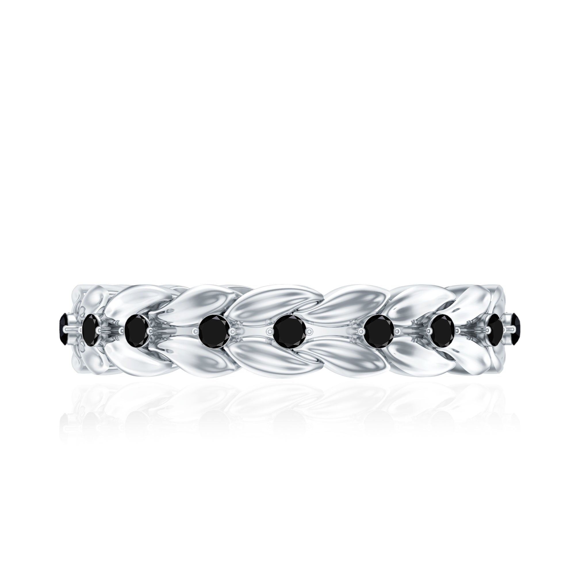 Nature Inspired Black Onyx Leaf Wedding Band for Women AAA - Rosec Jewels