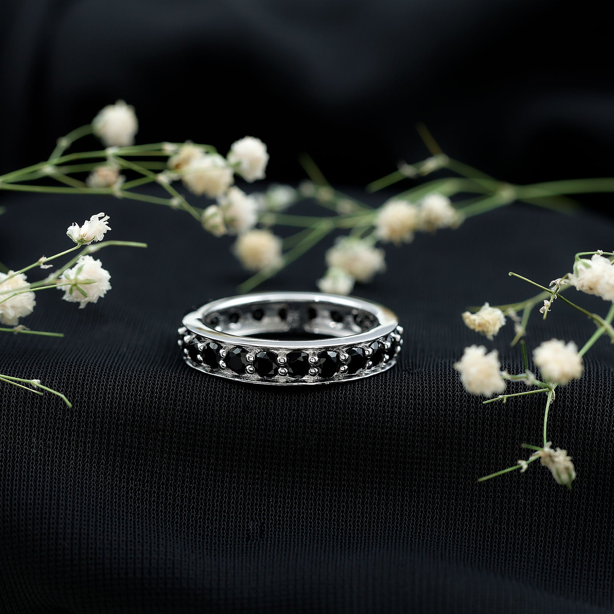 2.25 CT Black Spinel Eternity Band Ring AAA - Rosec Jewels