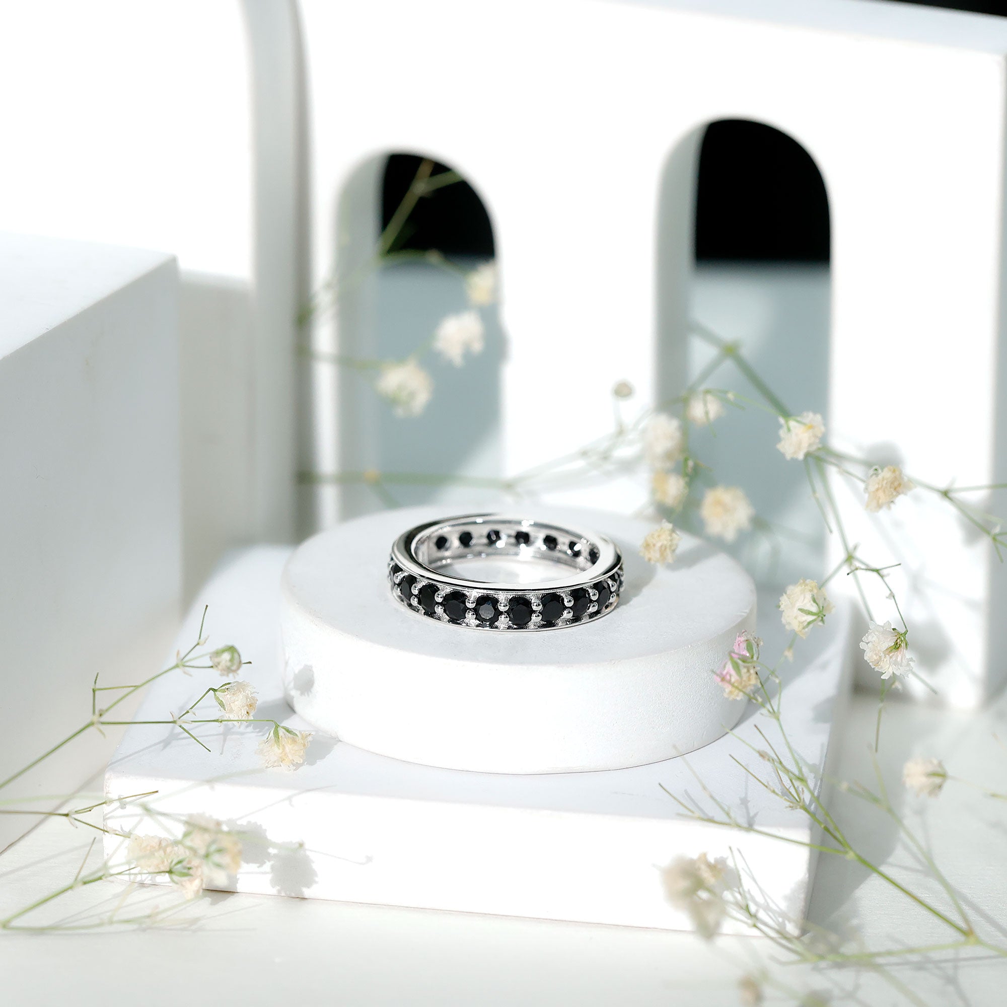 Rosec Jewels-2.25 CT Black Spinel Eternity Band Ring