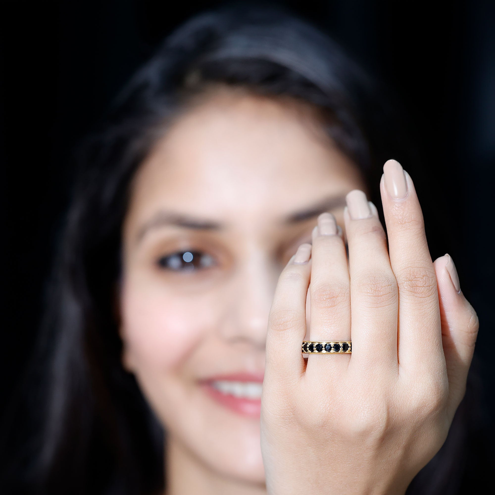 2.25 CT Black Spinel Eternity Band Ring AAA - Rosec Jewels