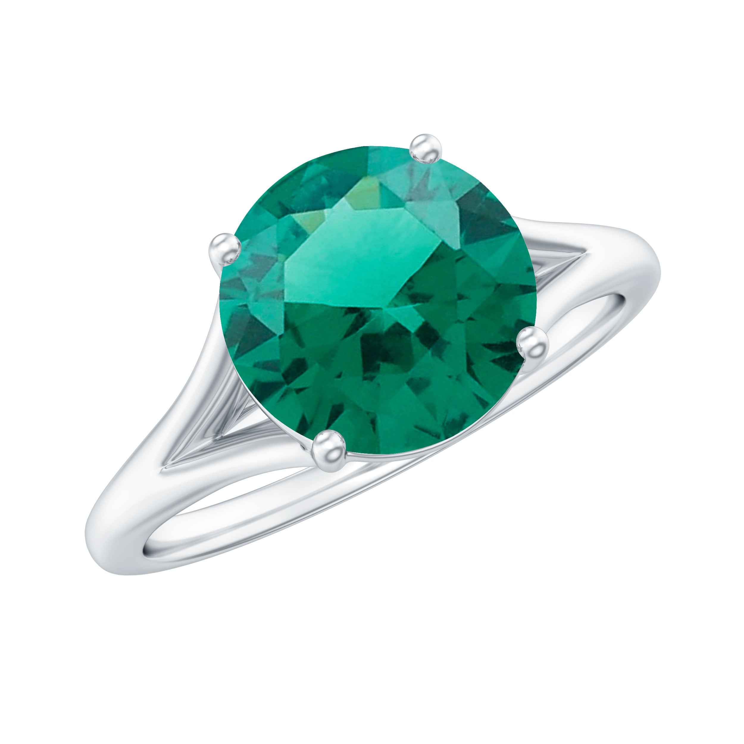 Certified 8mm Lab Grown Emerald Engagement Ring with Diamond