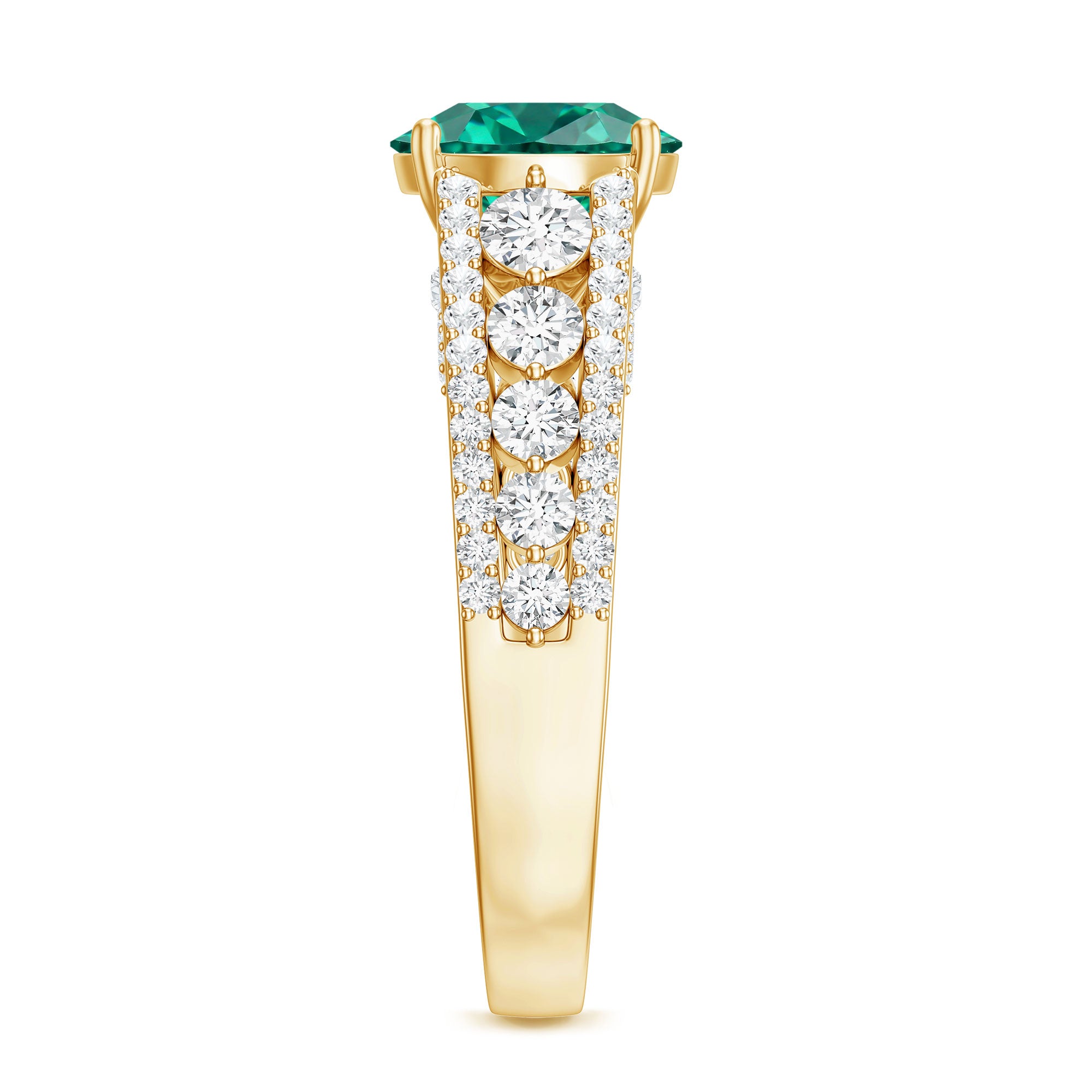 Certified 8 mm Lab Grown Emerald Statement Engagement Ring with Side Stones AAAA - Rosec Jewels