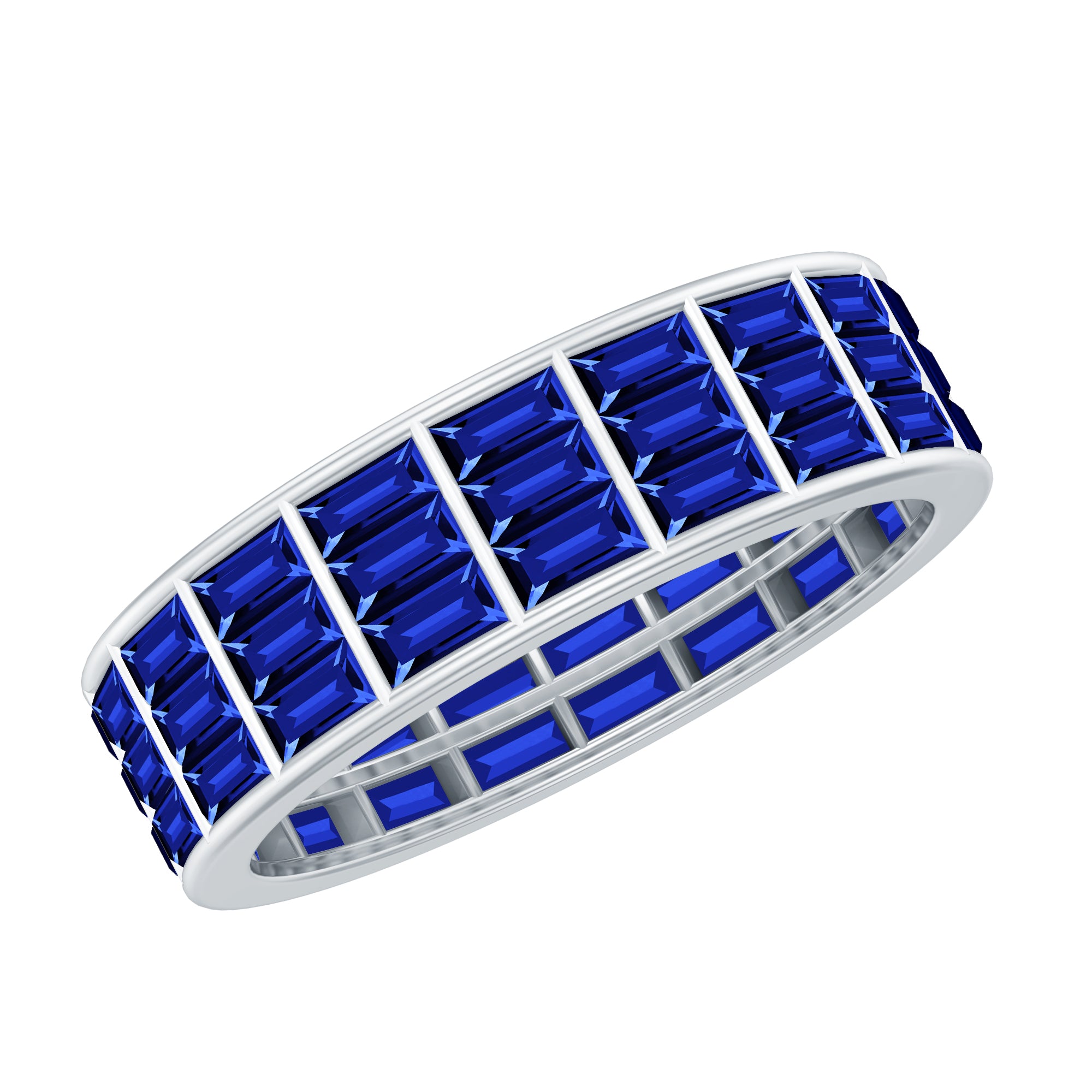 Channel Set Lab Grown Blue Sapphire Wide Eternity Band Ring AAAA - Rosec Jewels