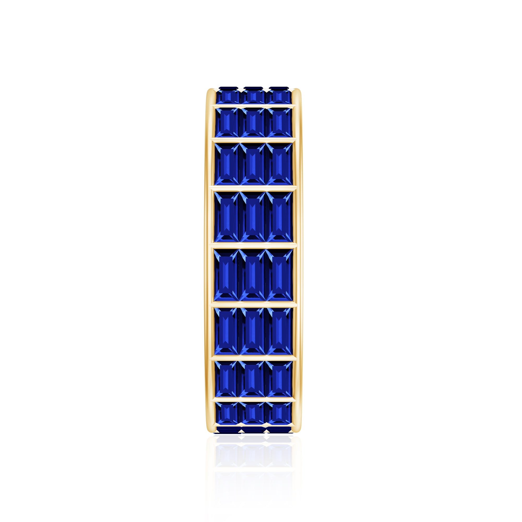 Channel Set Lab Grown Blue Sapphire Wide Eternity Band Ring AAAA - Rosec Jewels