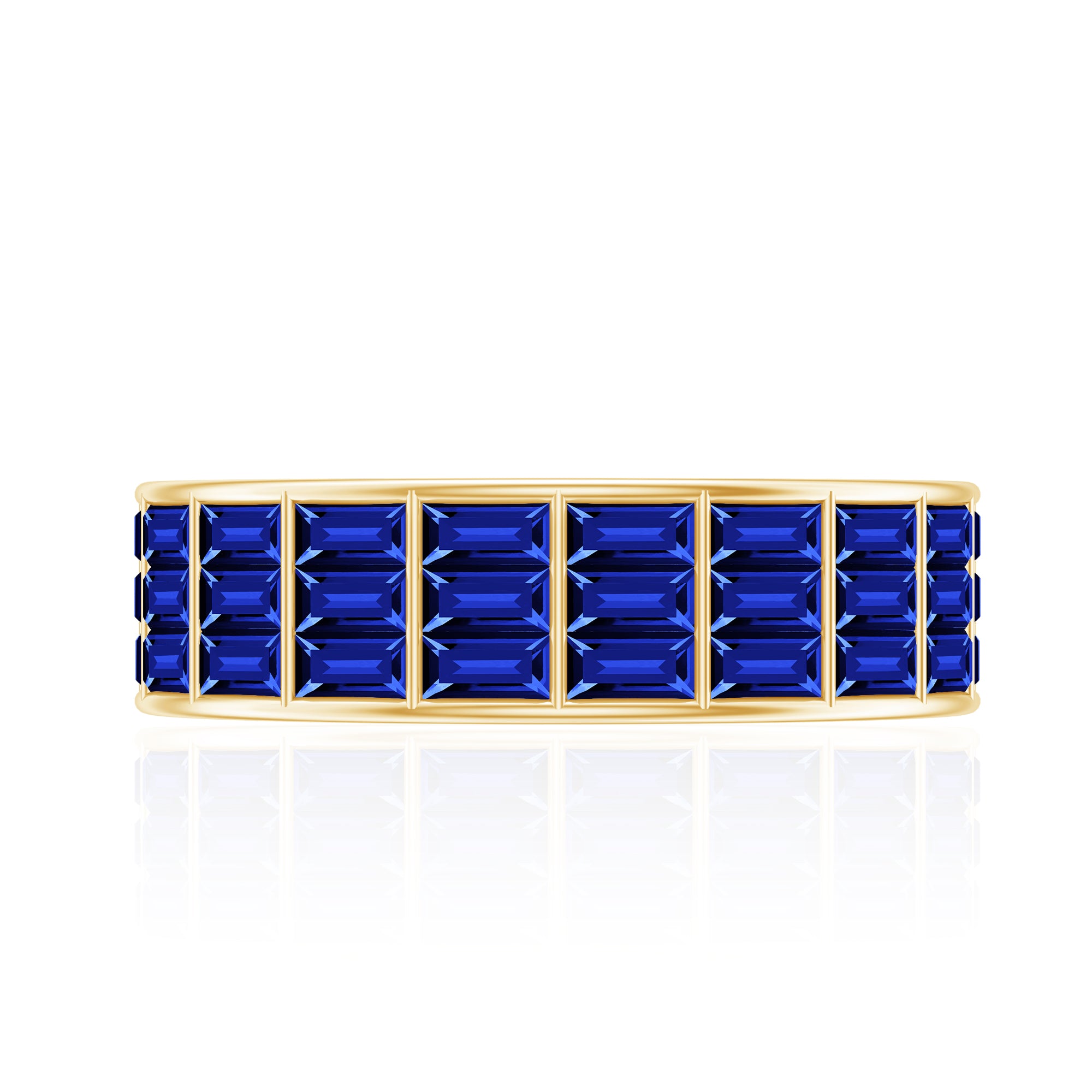 Channel Set Lab Grown Blue Sapphire Wide Eternity Band Ring AAAA - Rosec Jewels