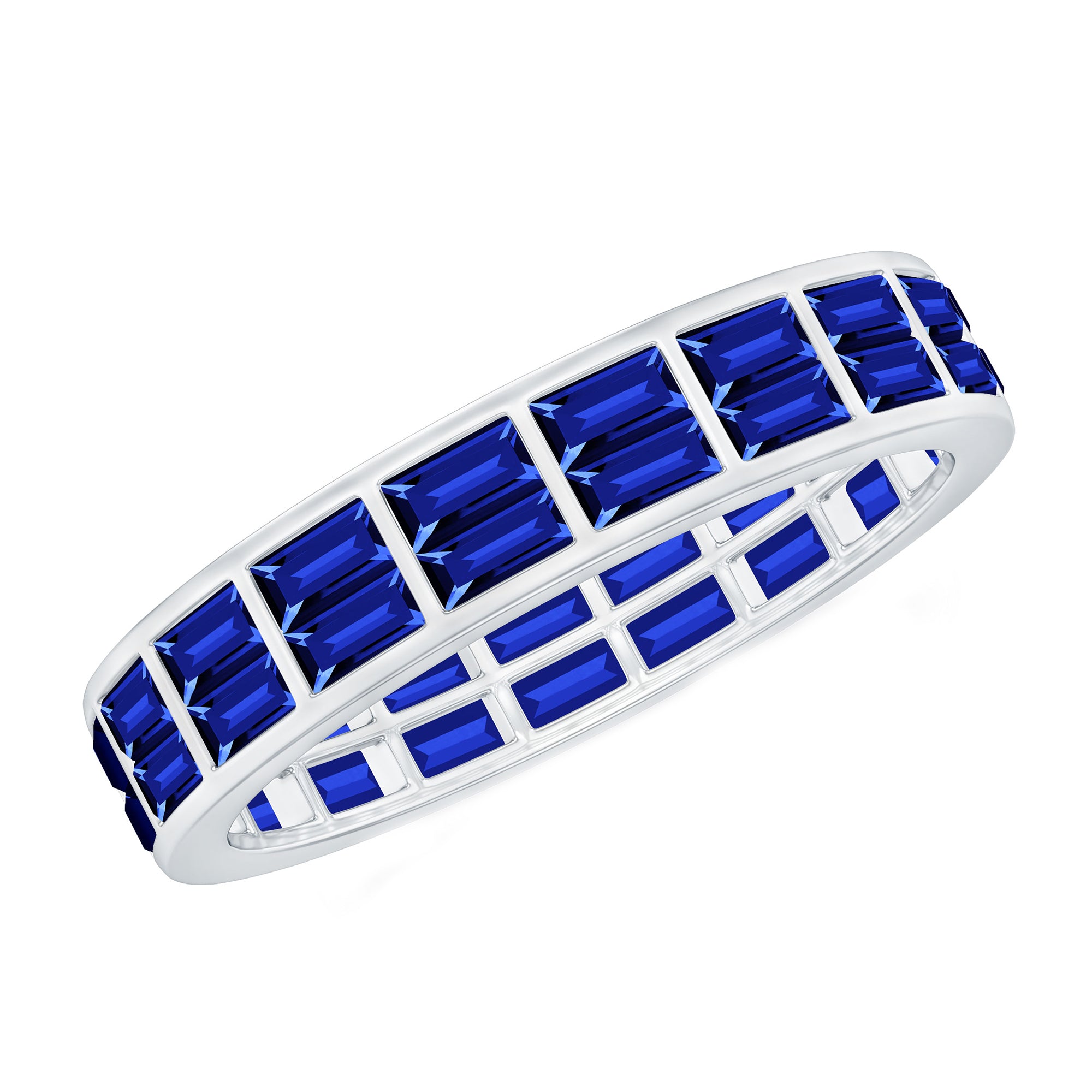 Certified Lab Grown Blue Sapphire Baguette Eternity Band in Channel Set AAAA - Rosec Jewels