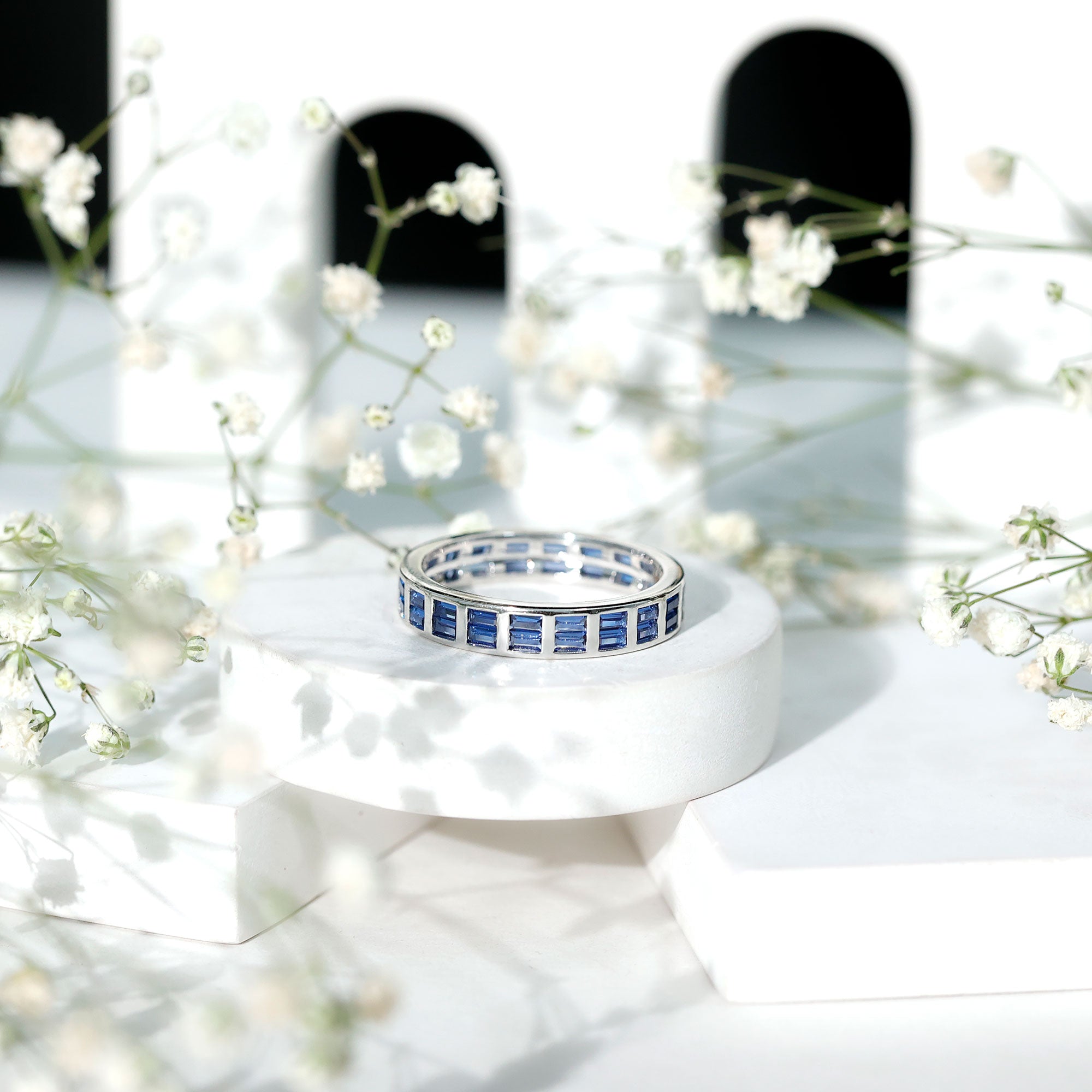 Certified Lab Grown Blue Sapphire Baguette Eternity Band in Channel Set AAAA - Rosec Jewels
