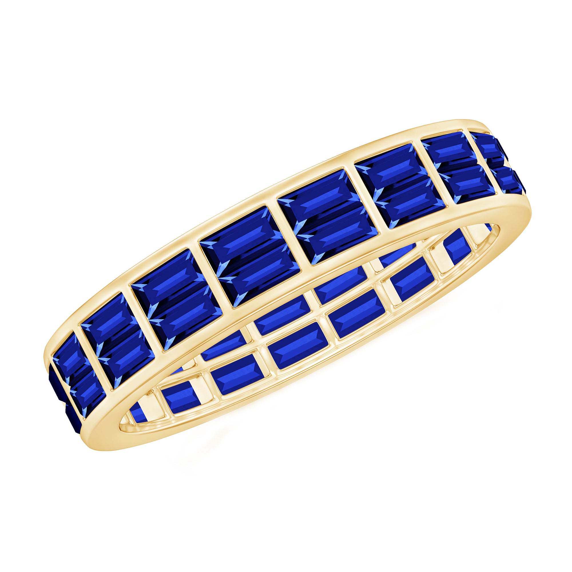 Certified Lab Grown Blue Sapphire Baguette Eternity Band in Channel Set AAAA - Rosec Jewels