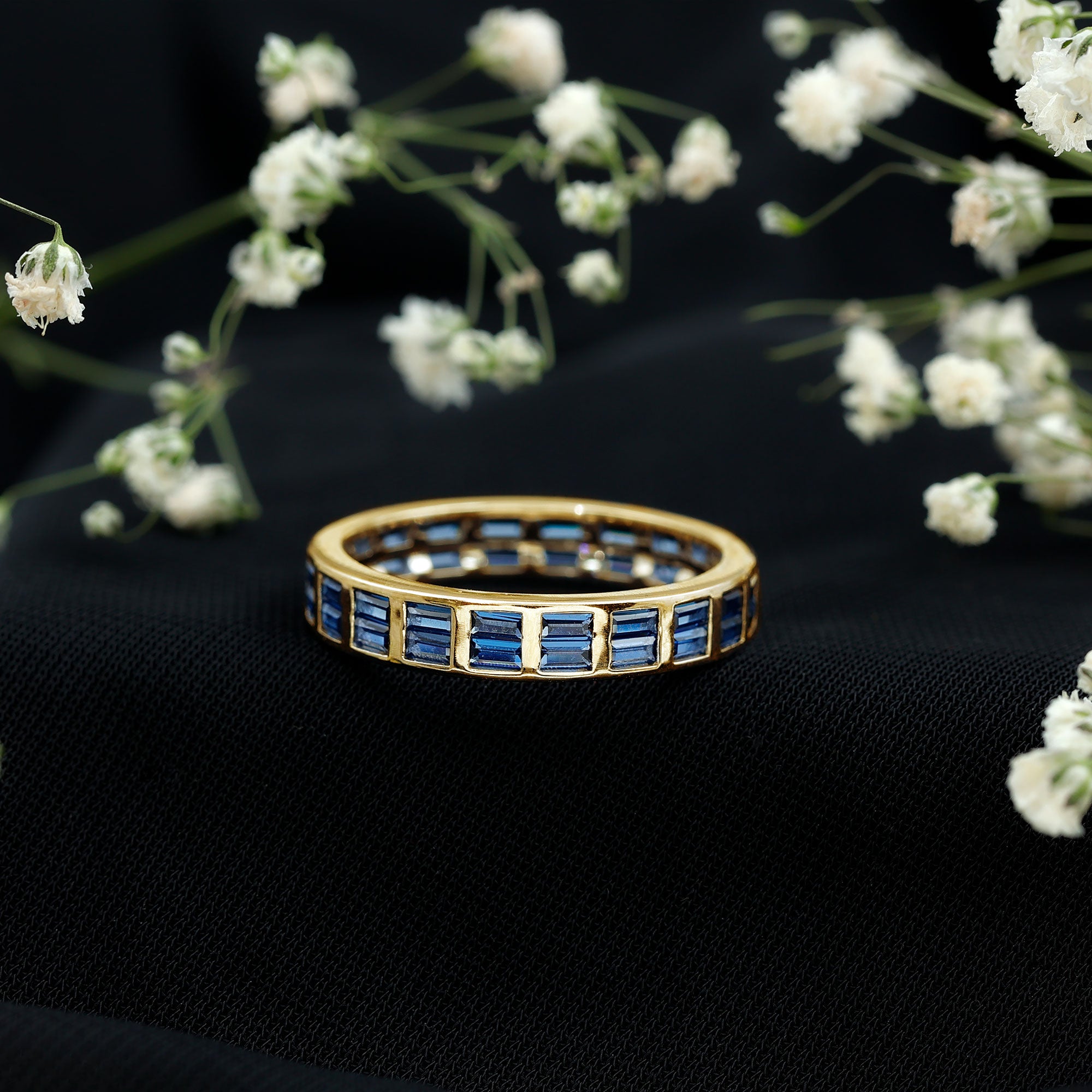 Certified Lab Grown Blue Sapphire Baguette Eternity Band in Channel Set AAAA - Rosec Jewels