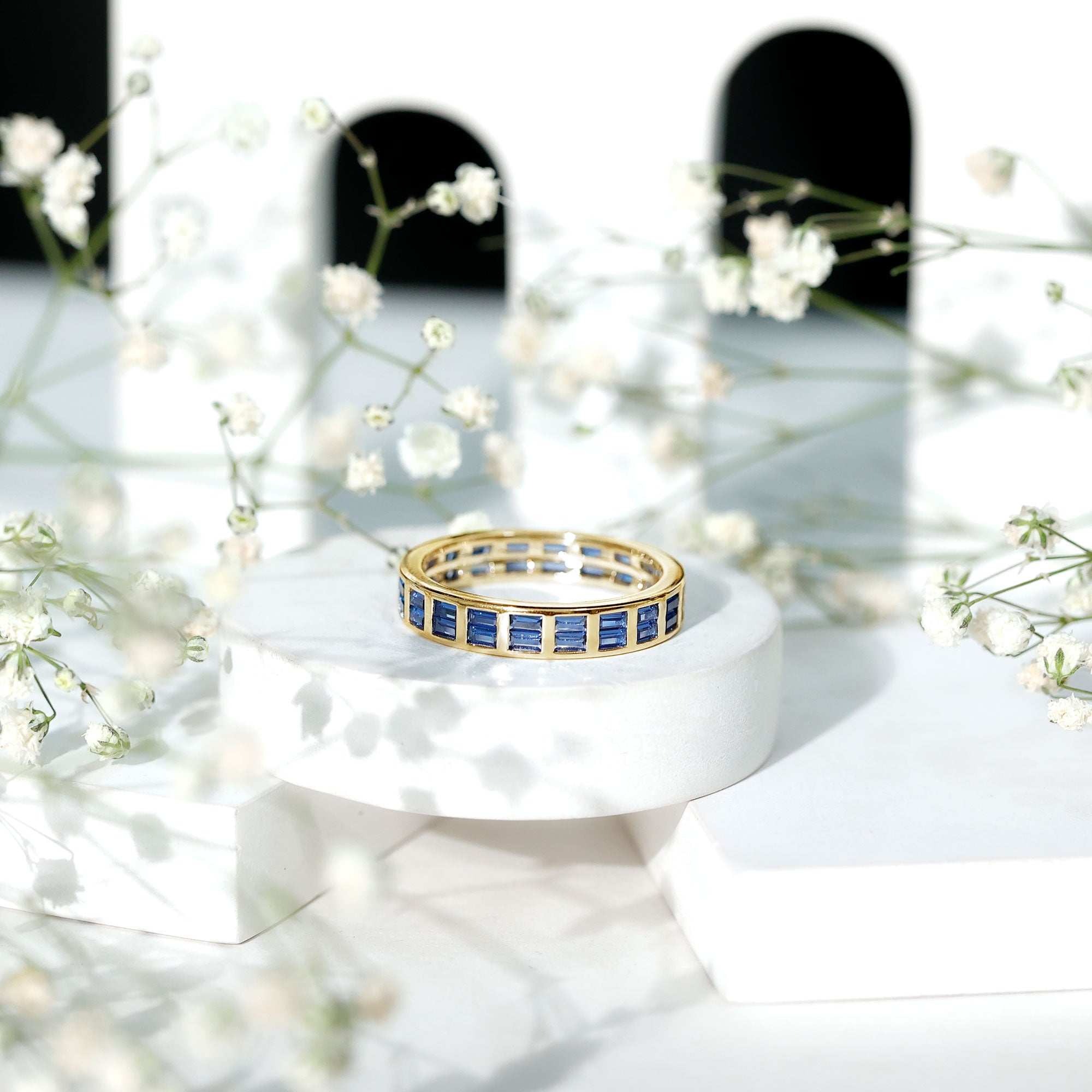 Certified Lab Grown Blue Sapphire Baguette Eternity Band in Channel Set AAAA - Rosec Jewels