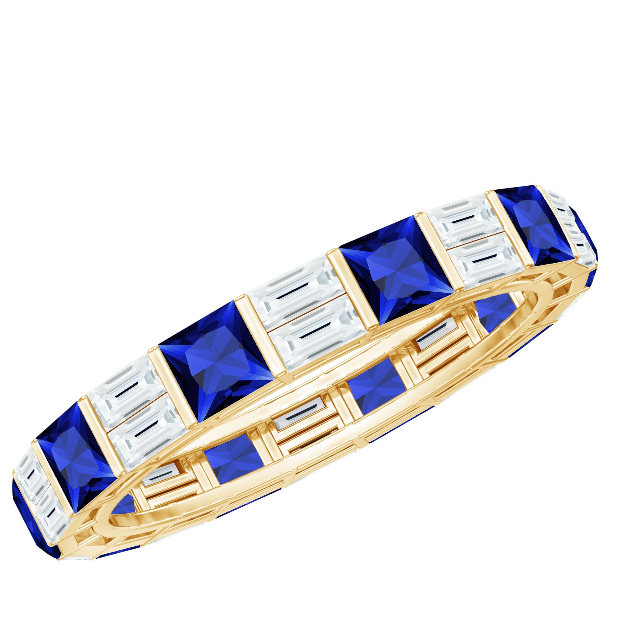 Certified Lab Grown Blue Sapphire Eternity Band Ring with Moissanite AAAA - Rosec Jewels