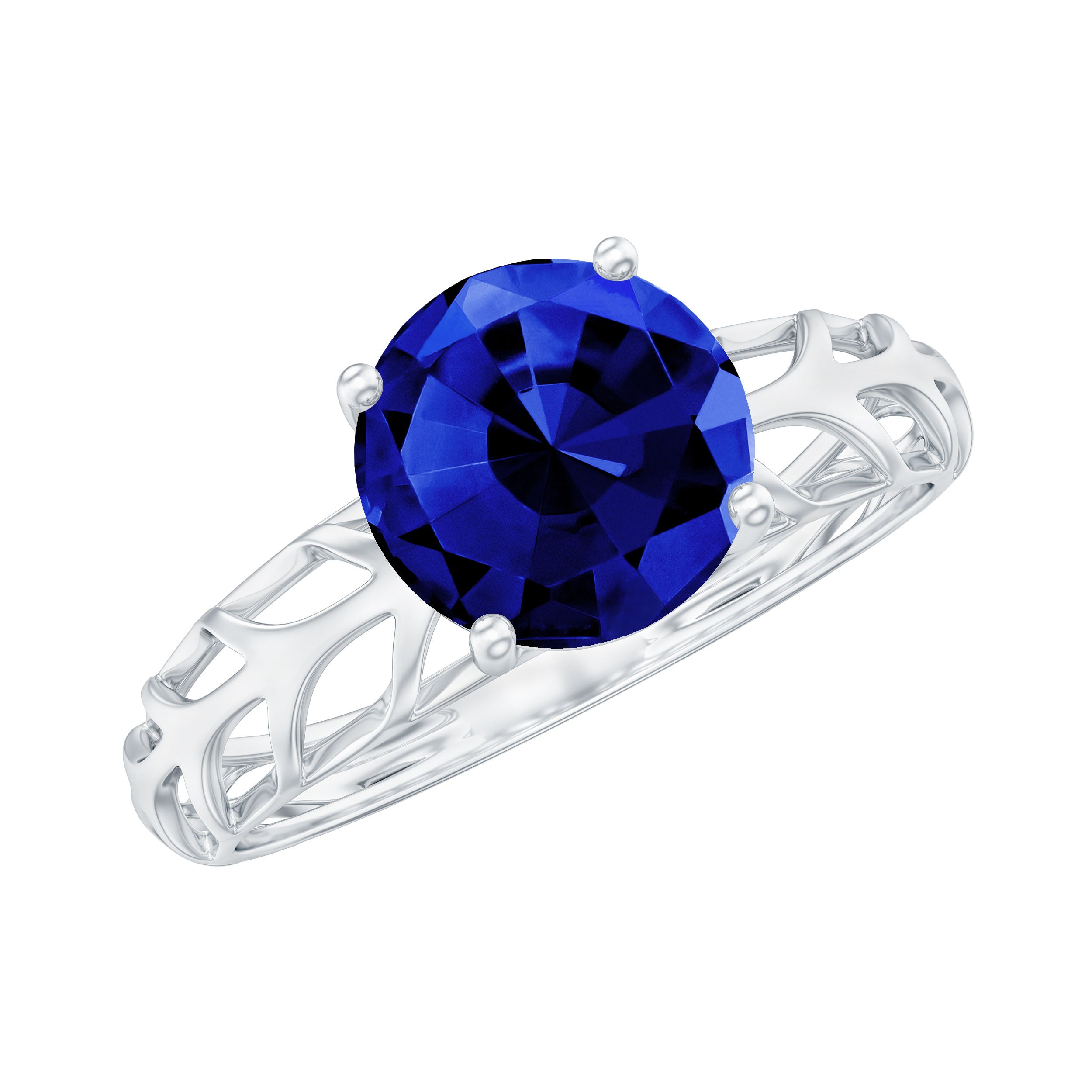AAAA Quality Lab Created Blue Sapphire Solitaire Ring with Filigree Shank AAAA - Rosec Jewels