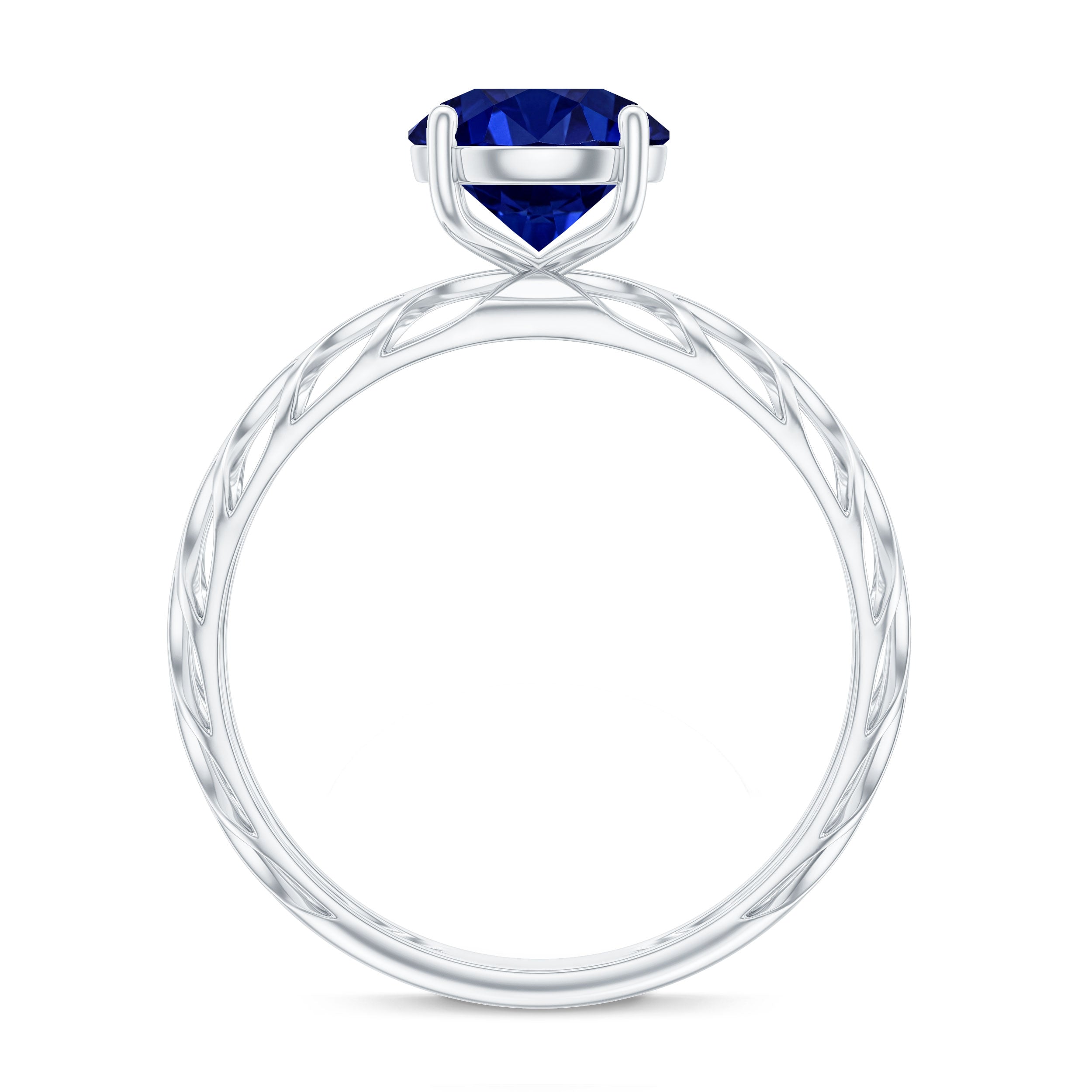 AAAA Quality Lab Created Blue Sapphire Solitaire Ring with Filigree Shank AAAA - Rosec Jewels
