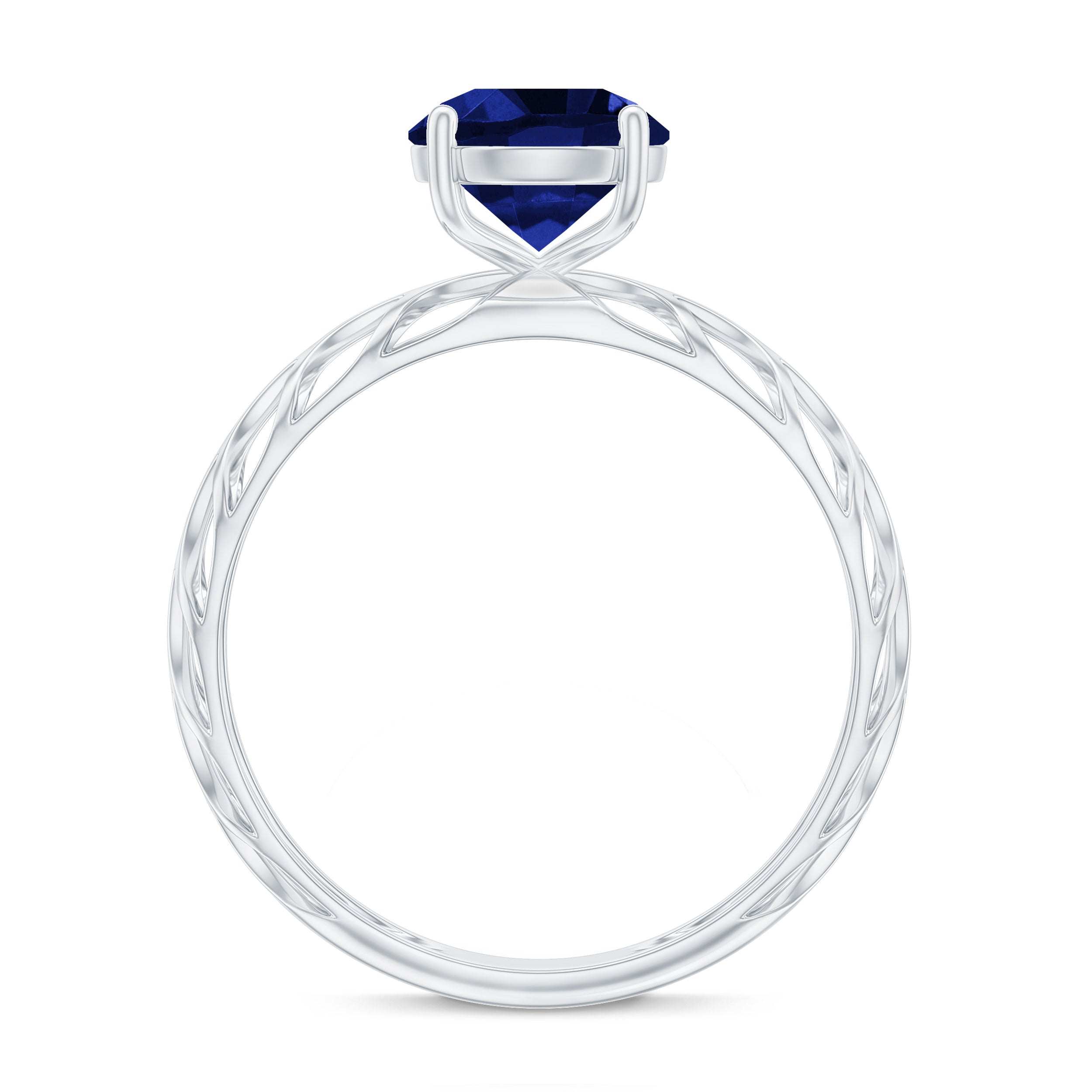 AAAA Quality Lab Created Blue Sapphire Solitaire Ring with Filigree Shank AAAA - Rosec Jewels