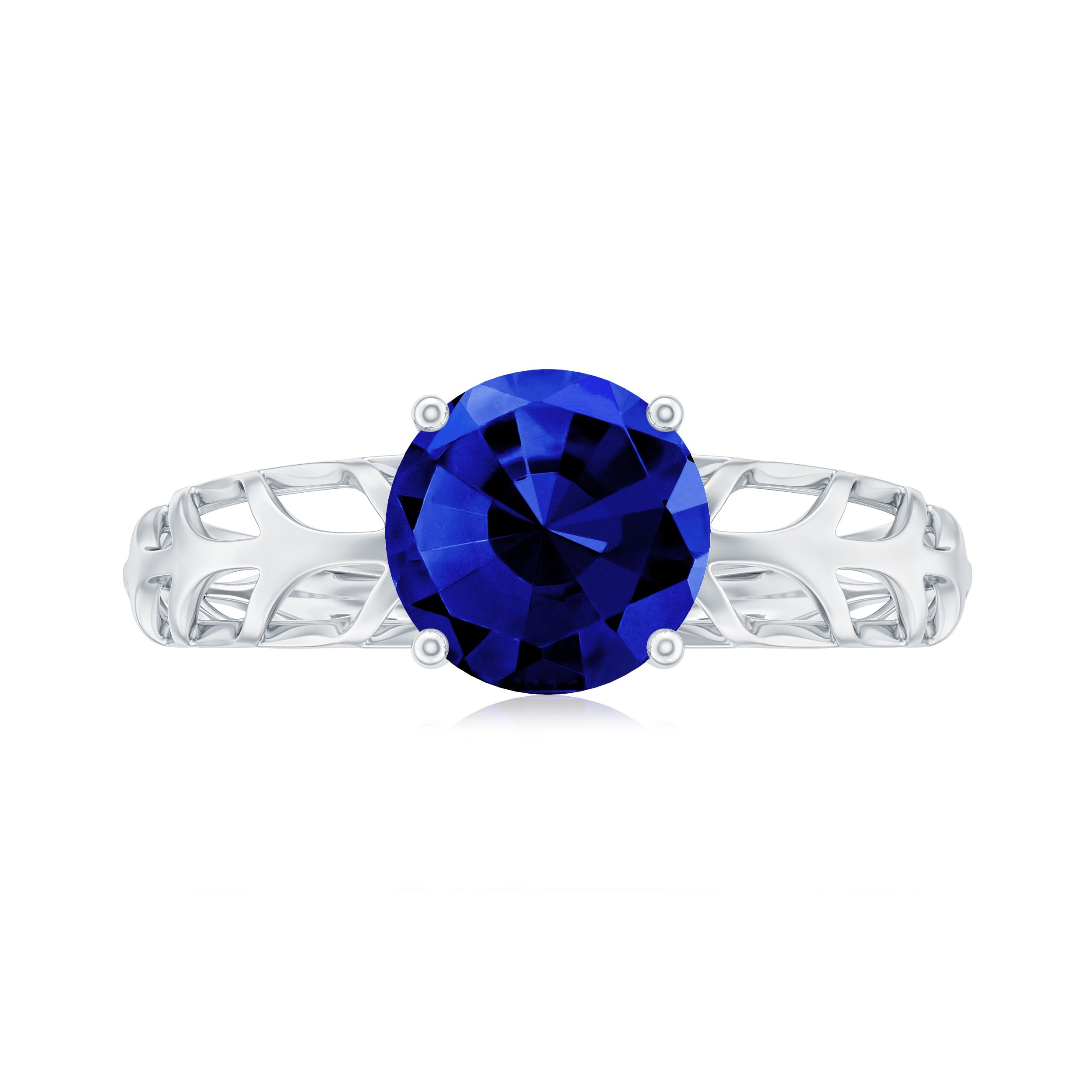 AAAA Quality Lab Created Blue Sapphire Solitaire Ring with Filigree Shank AAAA - Rosec Jewels