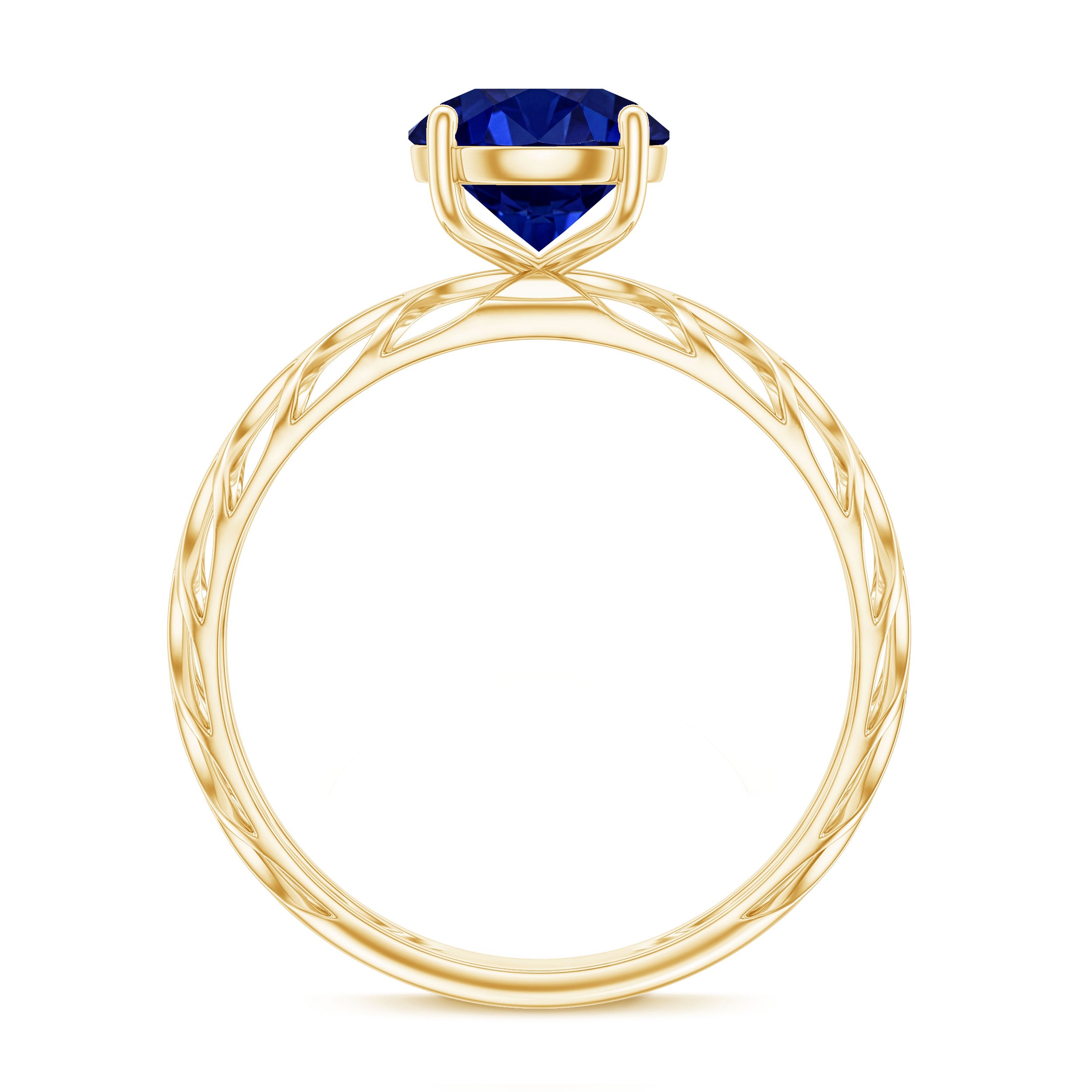 AAAA Quality Lab Created Blue Sapphire Solitaire Ring with Filigree Shank AAAA - Rosec Jewels