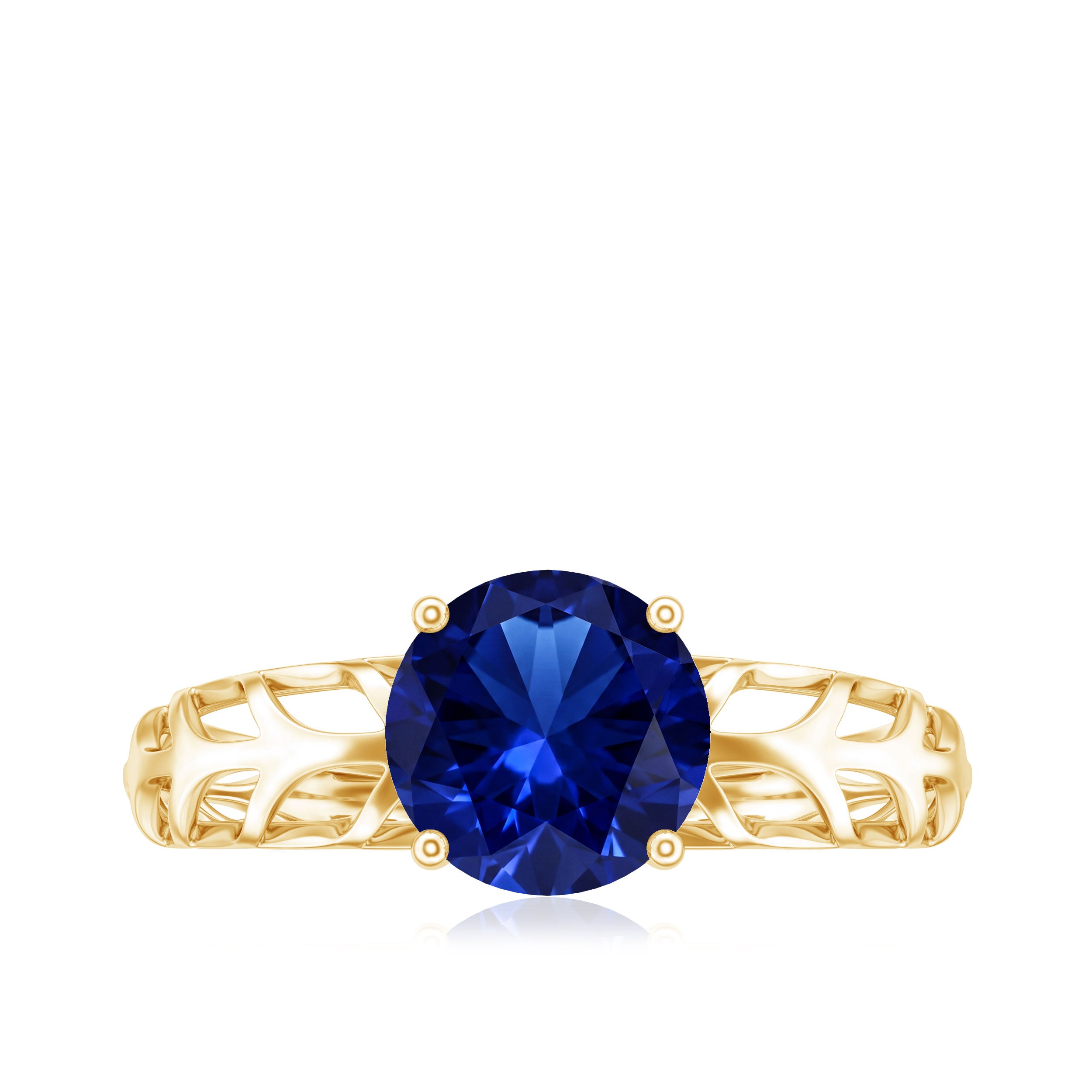 AAAA Quality Lab Created Blue Sapphire Solitaire Ring with Filigree Shank AAAA - Rosec Jewels