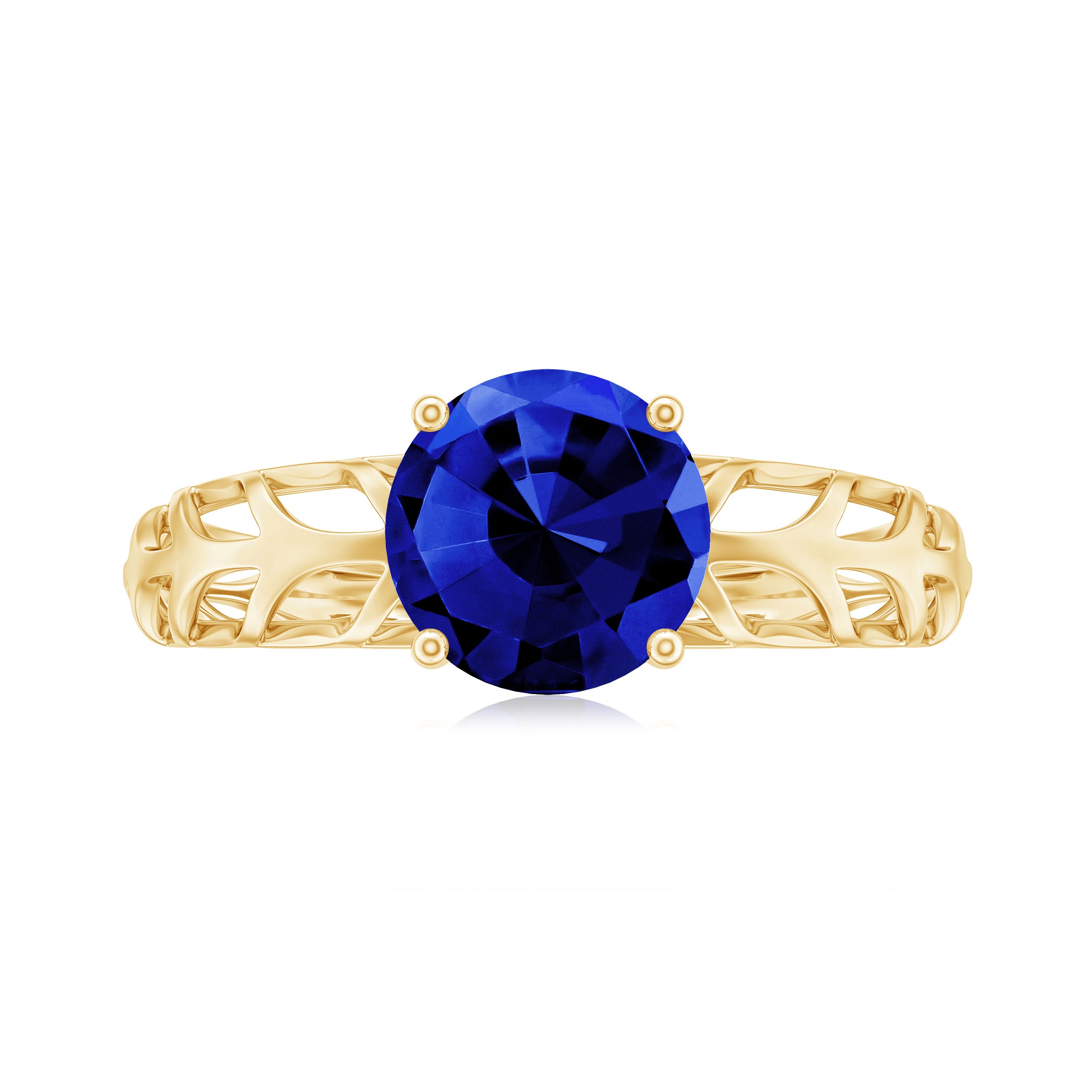 AAAA Quality Lab Created Blue Sapphire Solitaire Ring with Filigree Shank AAAA - Rosec Jewels