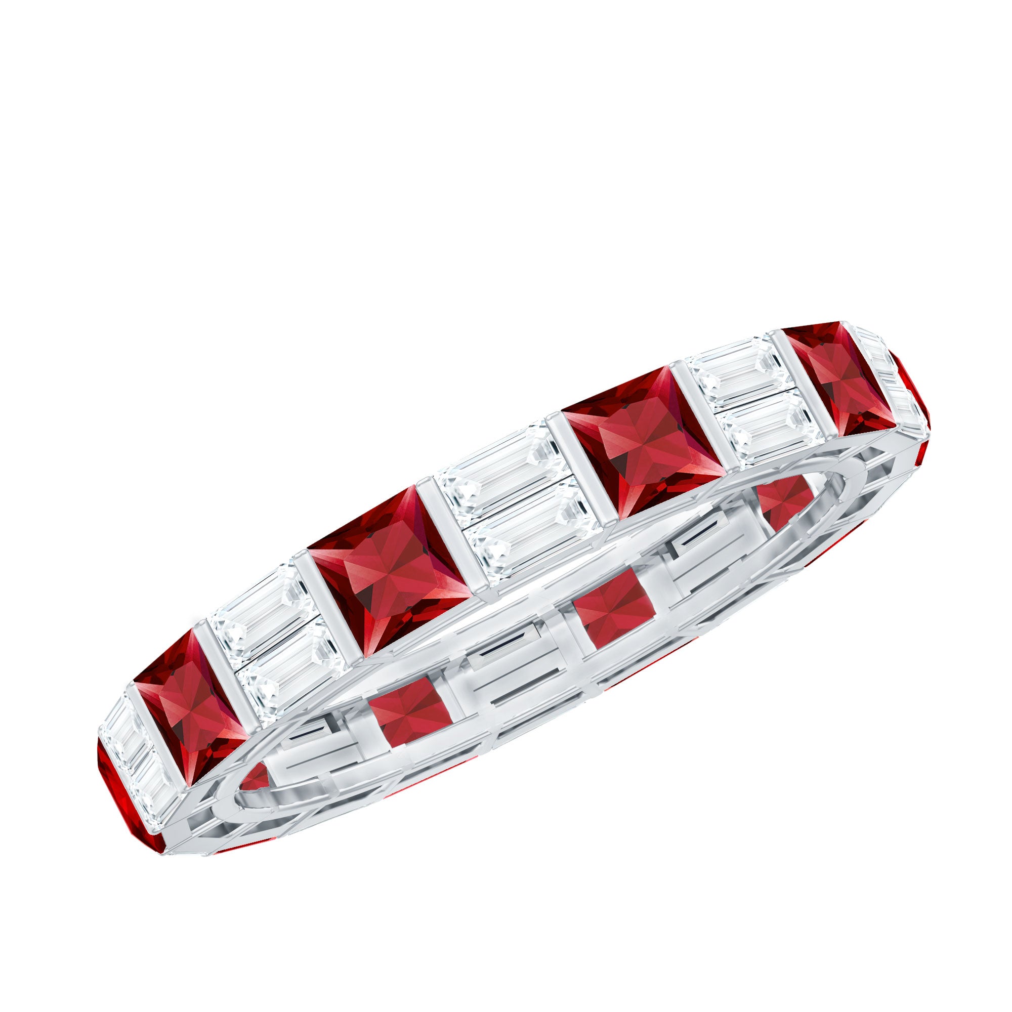 Princess Cut Lab Created Ruby And Moissanite Full Eternity Ring