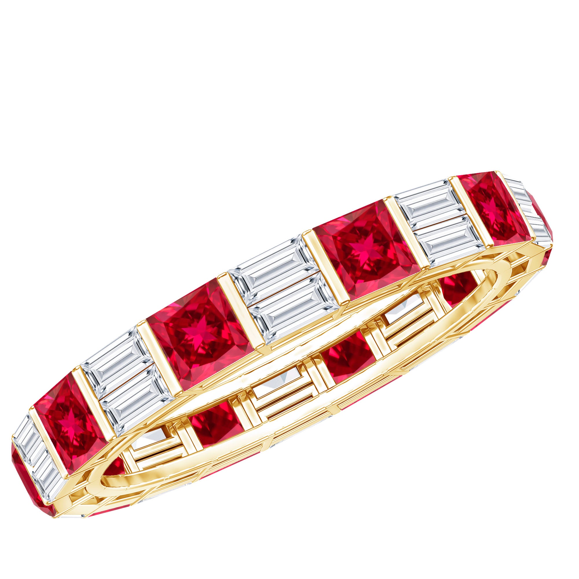 Princess Cut Lab Created Ruby And Moissanite Full Eternity Ring AAAA - Rosec Jewels