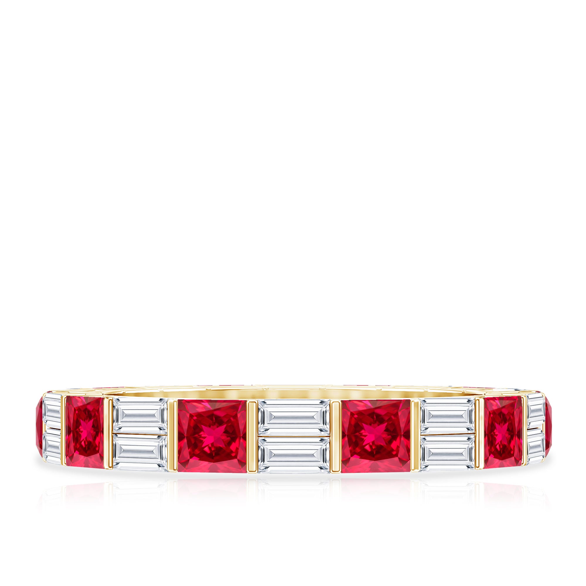 Princess Cut Lab Created Ruby And Moissanite Full Eternity Ring AAAA - Rosec Jewels
