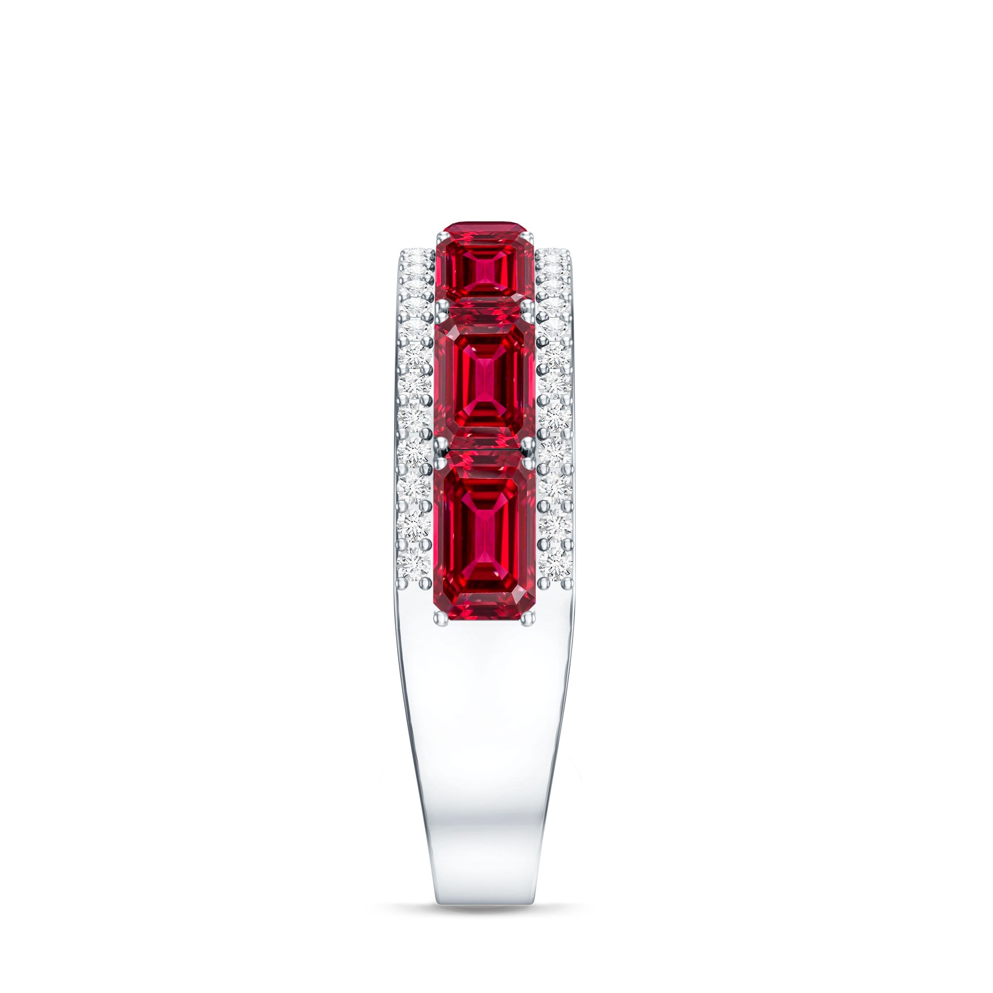 Emerald Cut Created Ruby and Diamond Half Eternity Band AAAA - Rosec Jewels