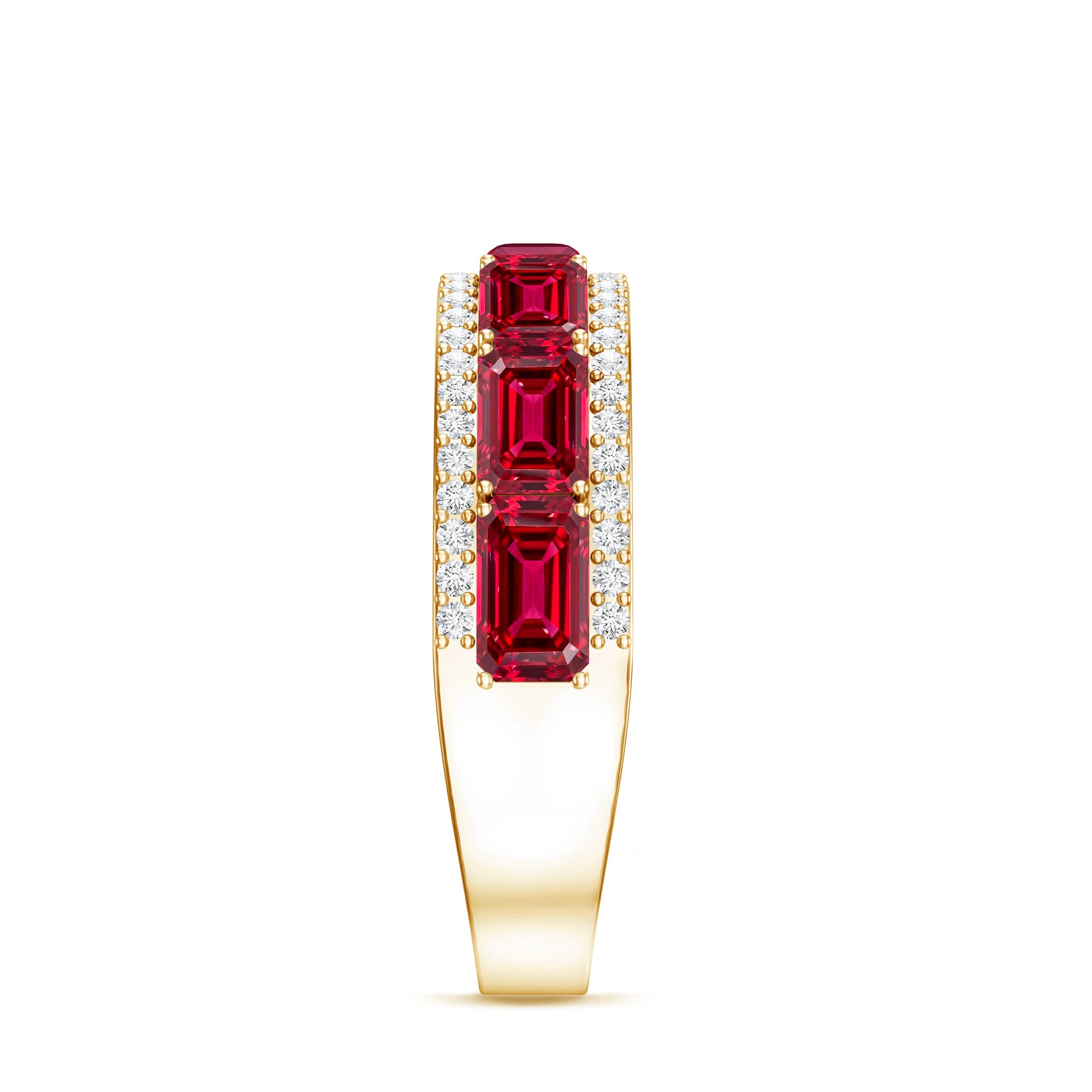 Emerald Cut Created Ruby and Diamond Half Eternity Band AAAA - Rosec Jewels