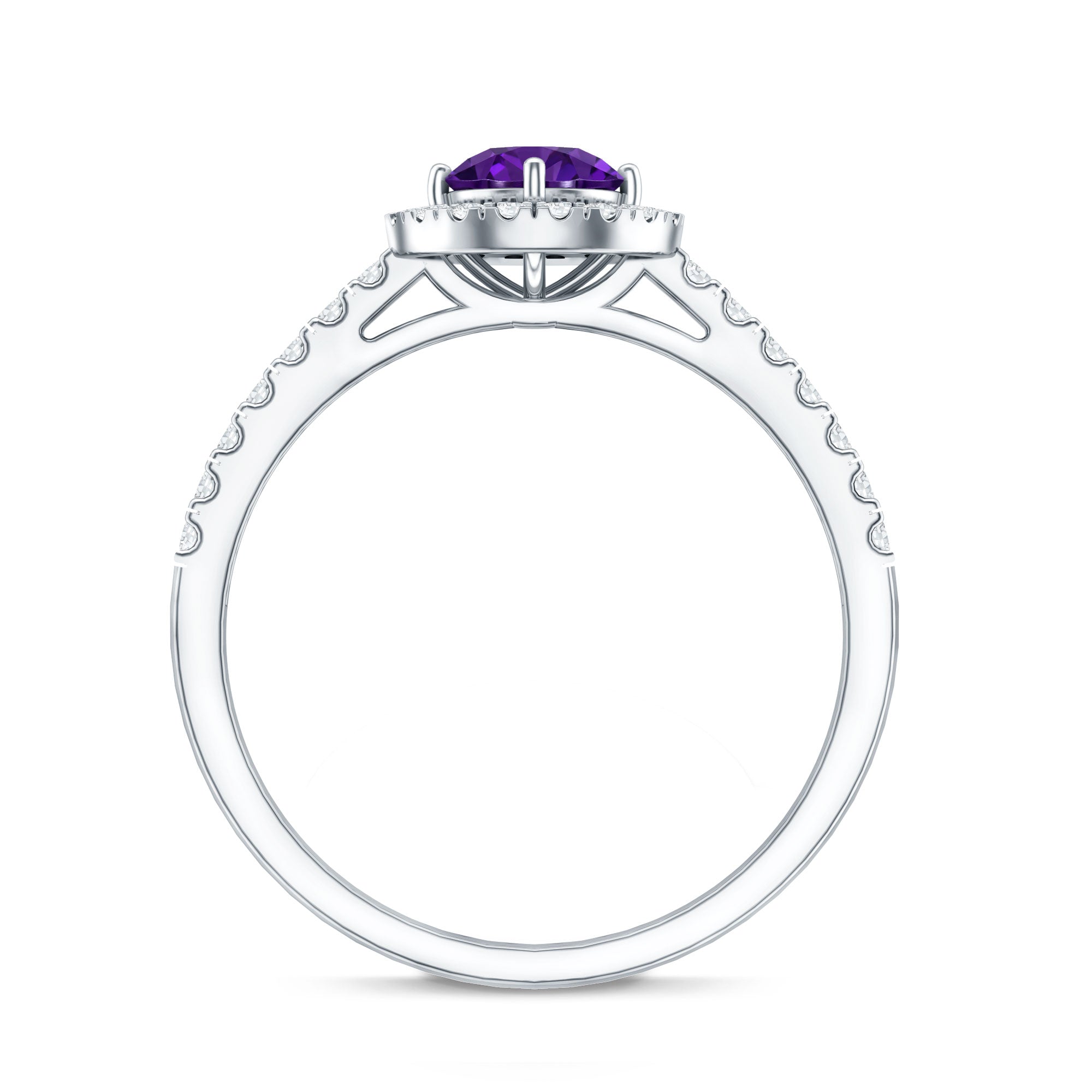 Real Amethyst Promise Ring with Diamond Halo AAA - Rosec Jewels