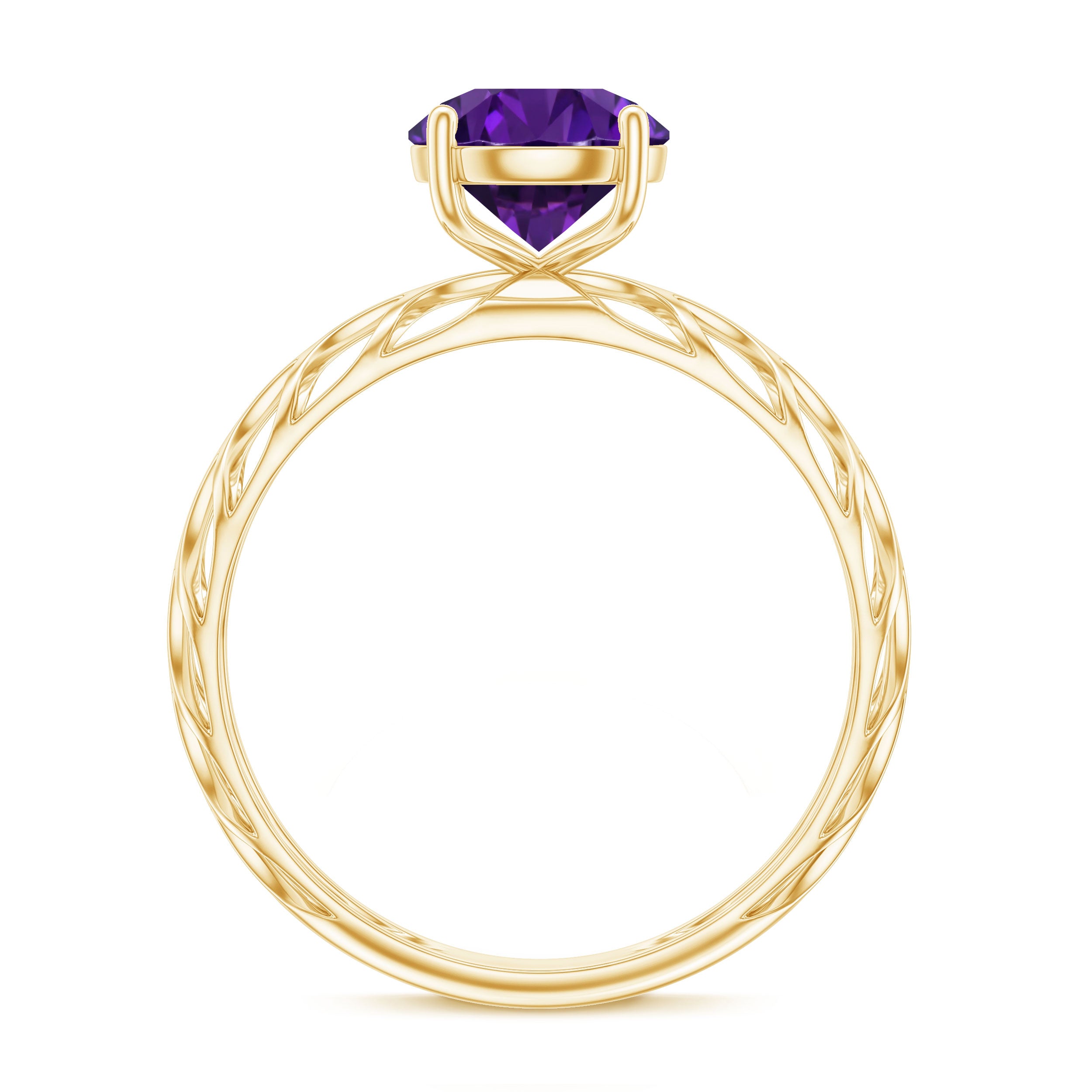1.2 Carat Round Amethyst Solitaire Engagement Ring with Filigree Details AAA - Rosec Jewels