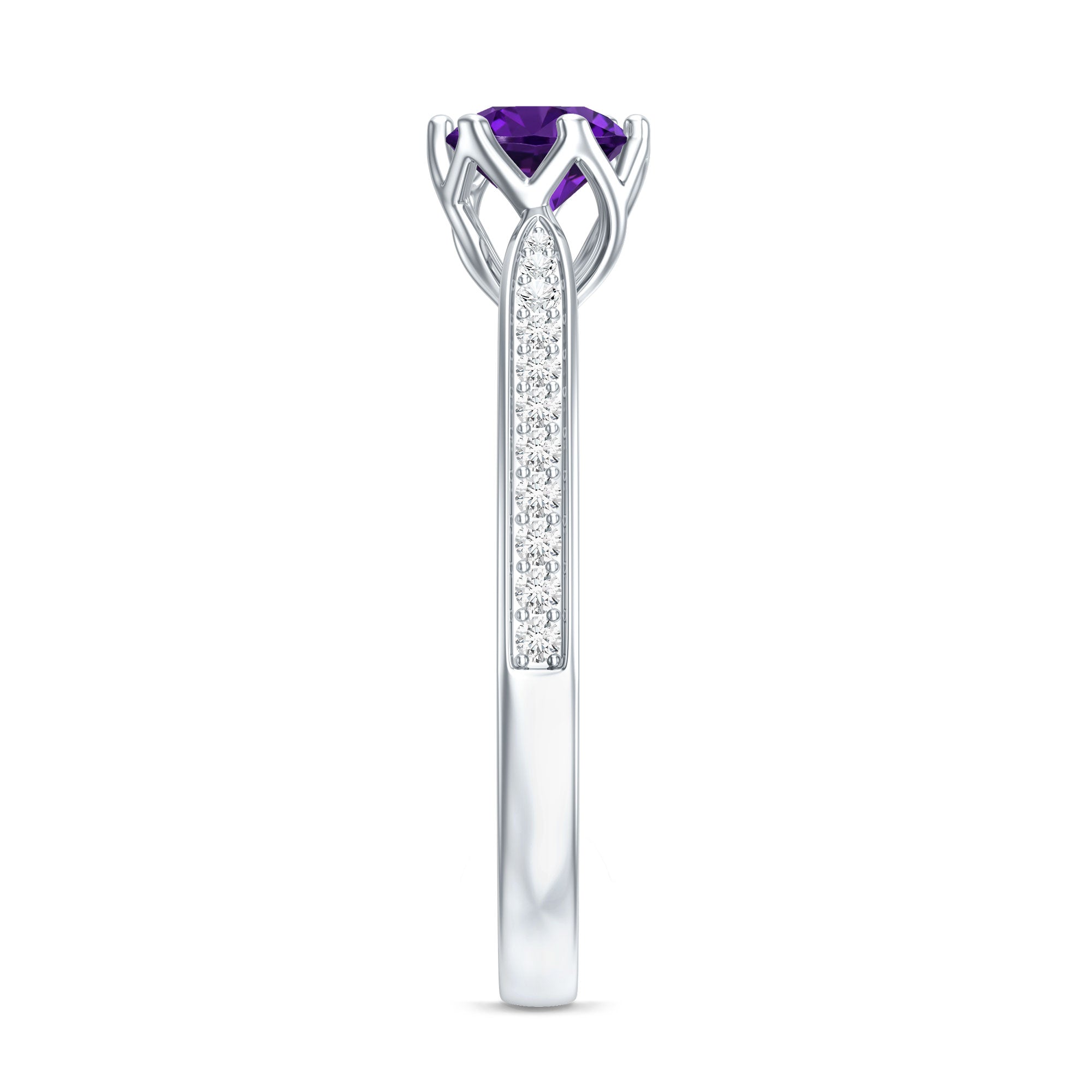 Minimal Amethyst Engagement Ring with Diamond AAA - Rosec Jewels