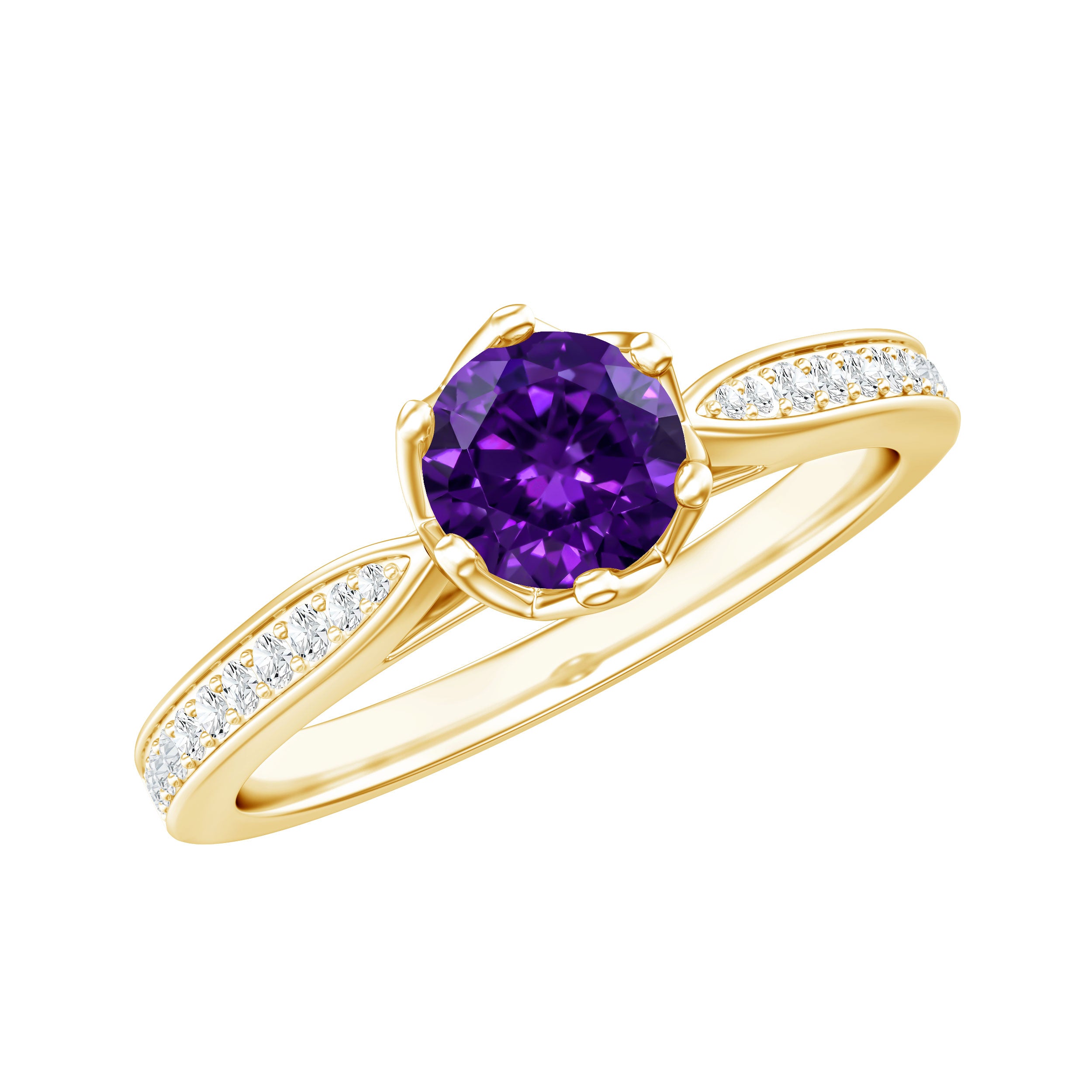 Minimal Amethyst Engagement Ring with Diamond AAA - Rosec Jewels