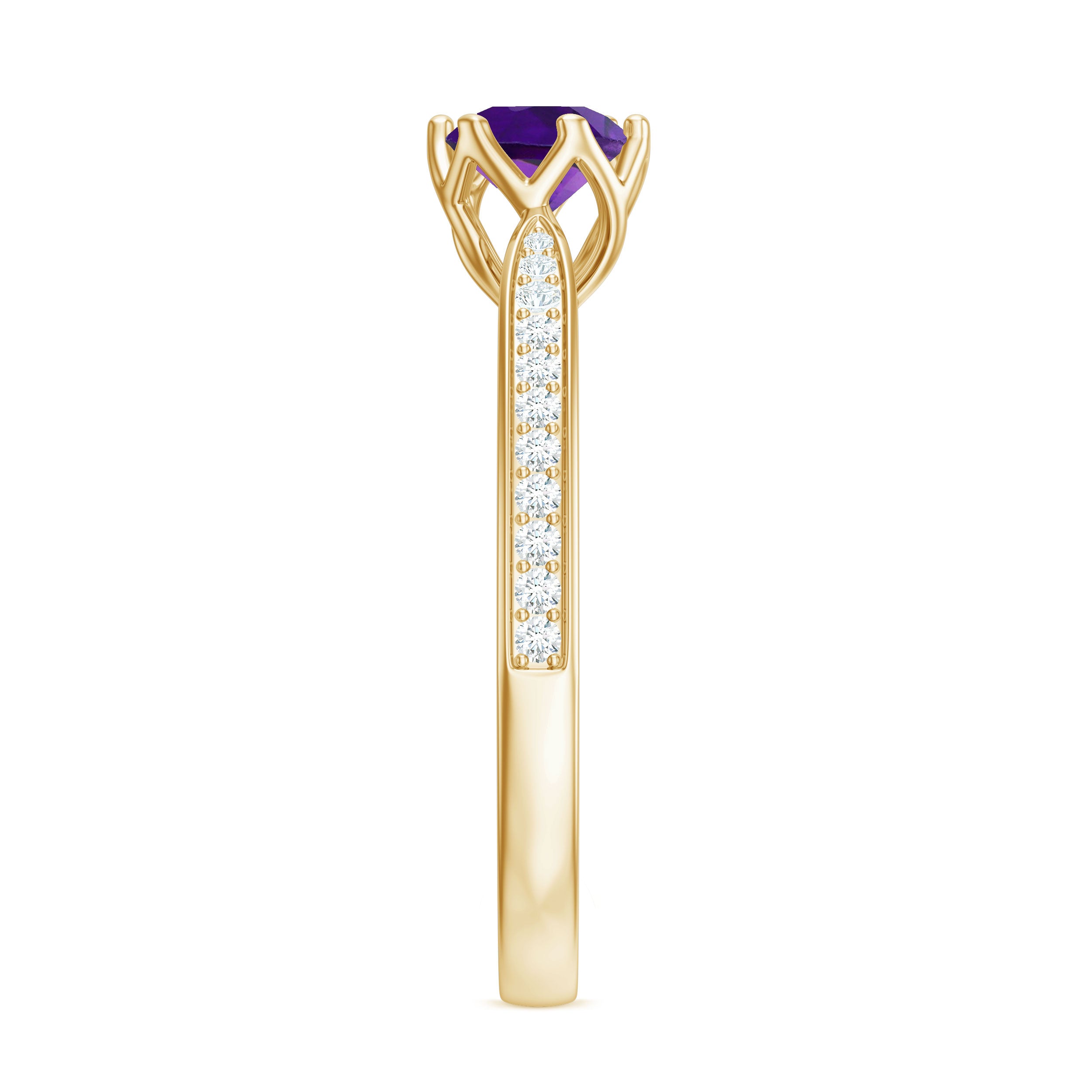 Minimal Amethyst Engagement Ring with Diamond AAA - Rosec Jewels