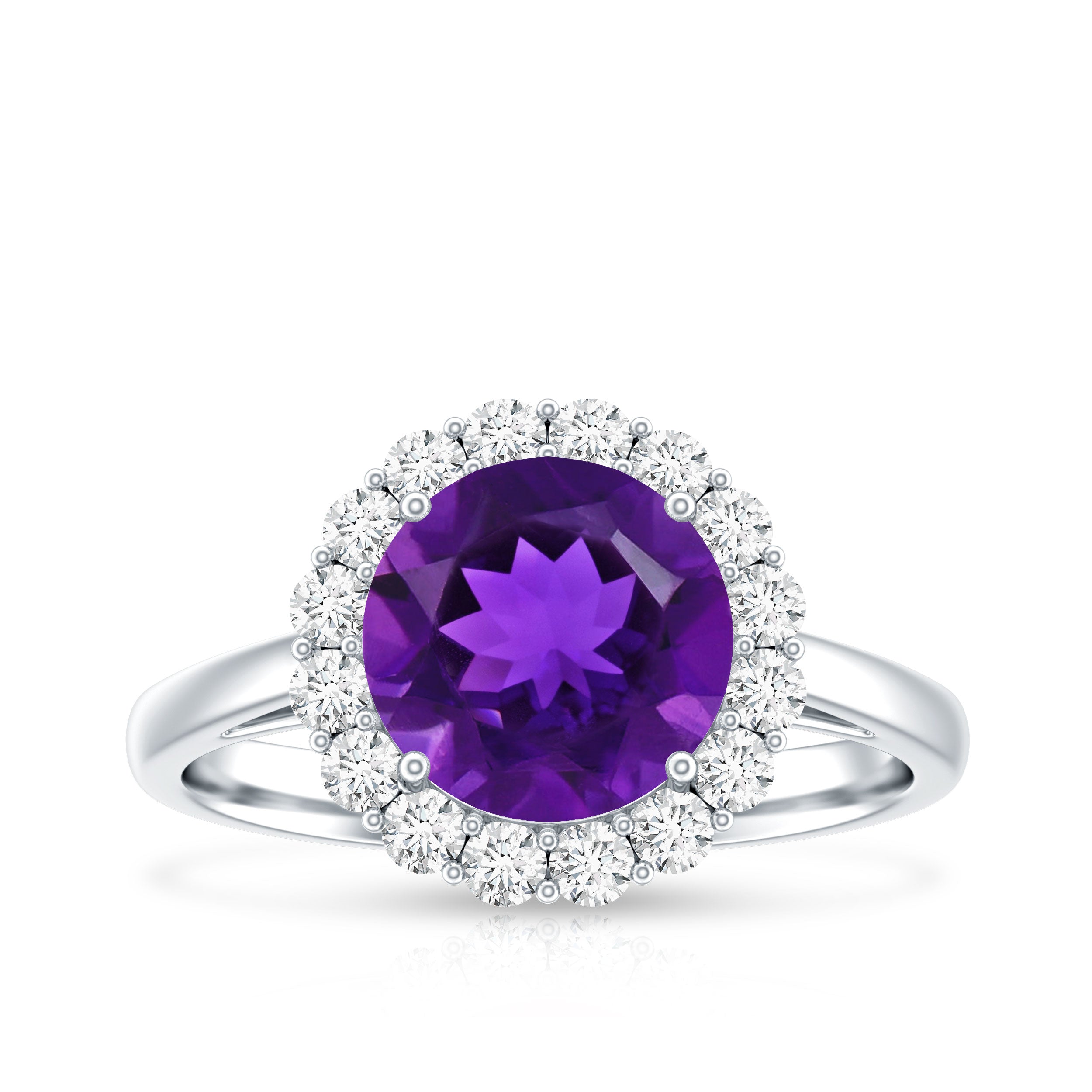 Certified Natural 2 Carat Amethyst Engagement Ring with Moissanite Halo AAA - Rosec Jewels