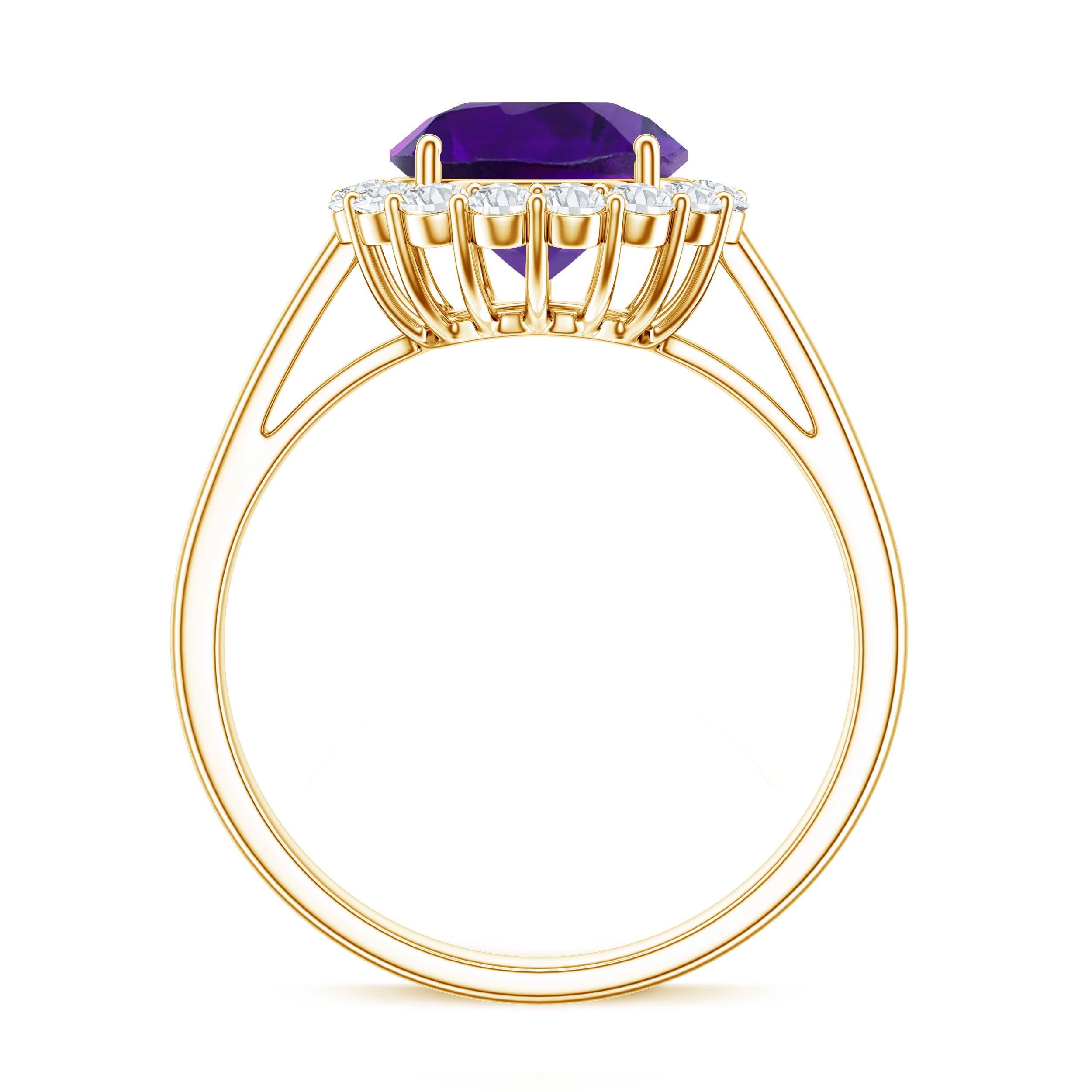 Certified Natural 2 Carat Amethyst Engagement Ring with Moissanite Halo AAA - Rosec Jewels