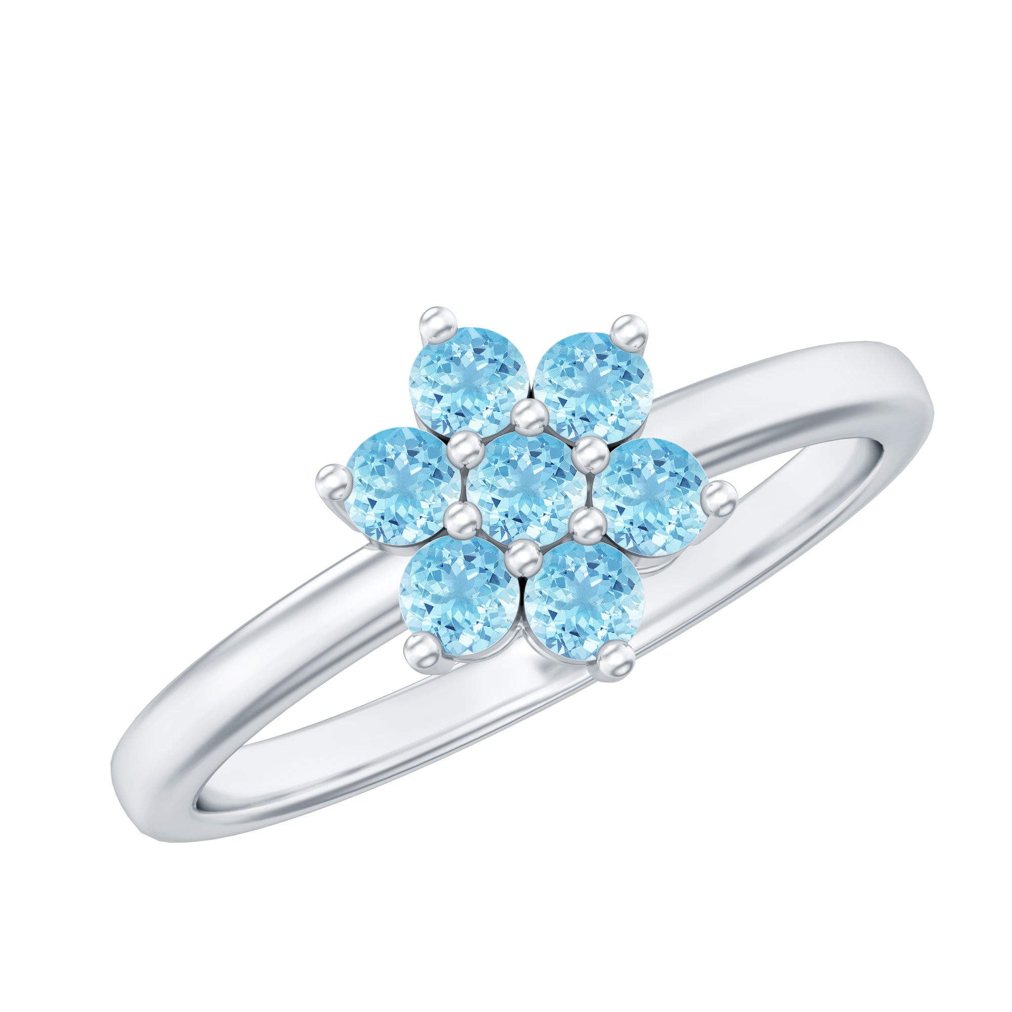 Real Aquamarine Flower Cluster Ring for Women AAA - Rosec Jewels
