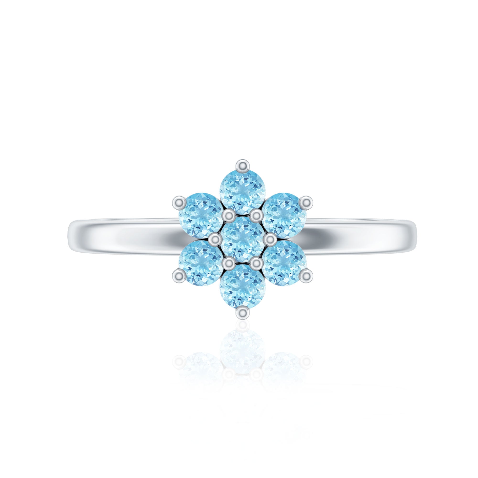 Real Aquamarine Flower Cluster Ring for Women AAA - Rosec Jewels