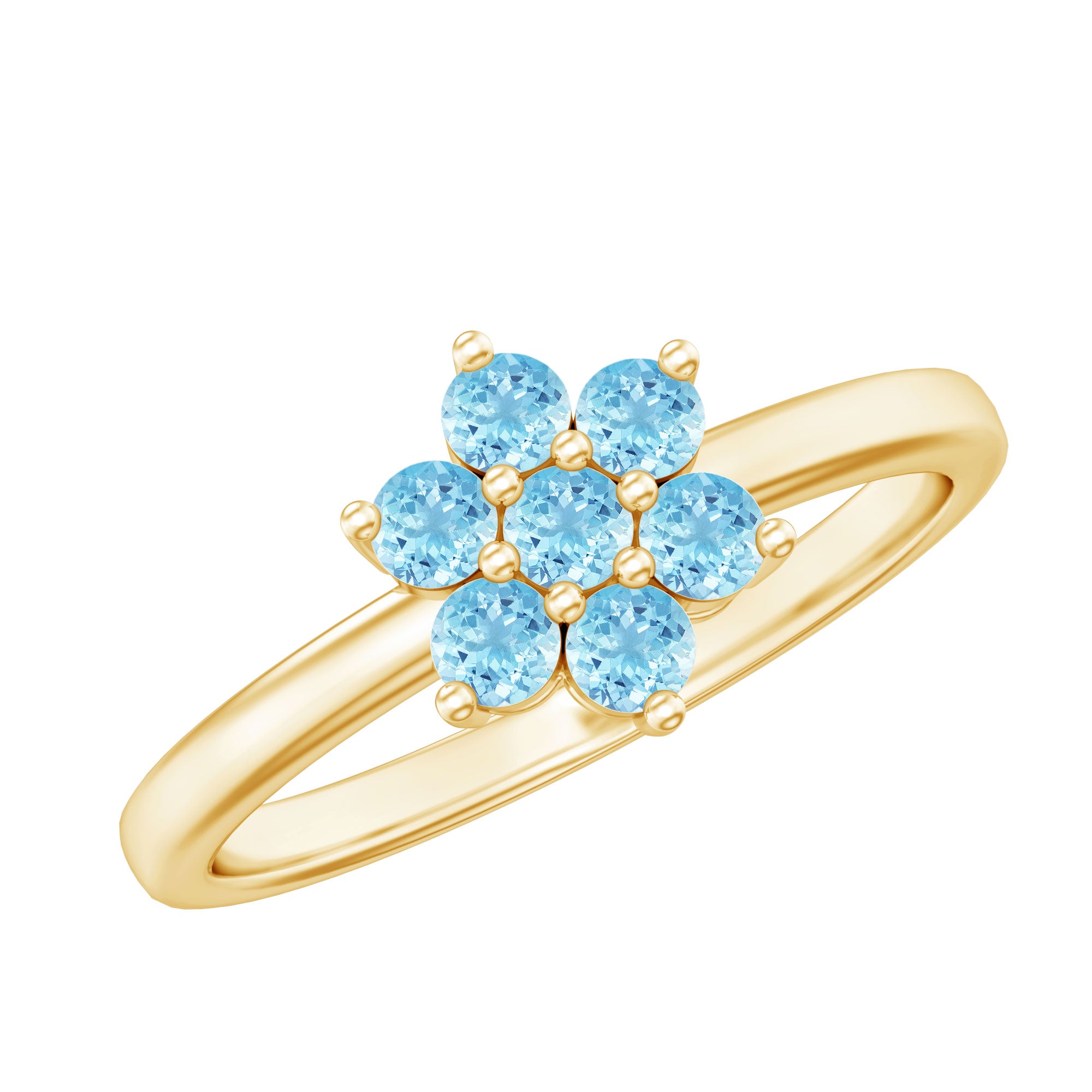 Real Aquamarine Flower Cluster Ring for Women AAA - Rosec Jewels
