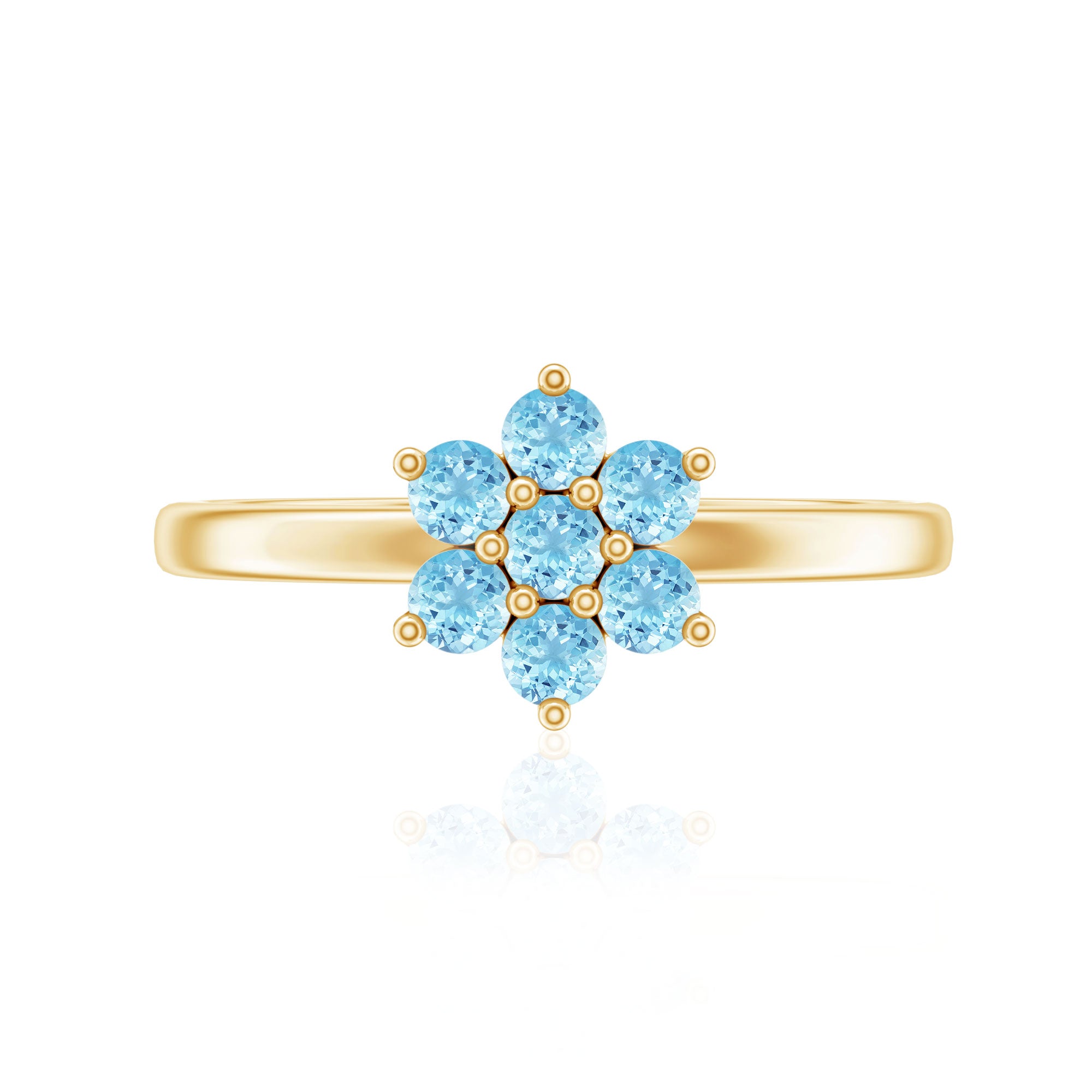 Real Aquamarine Flower Cluster Ring for Women AAA - Rosec Jewels