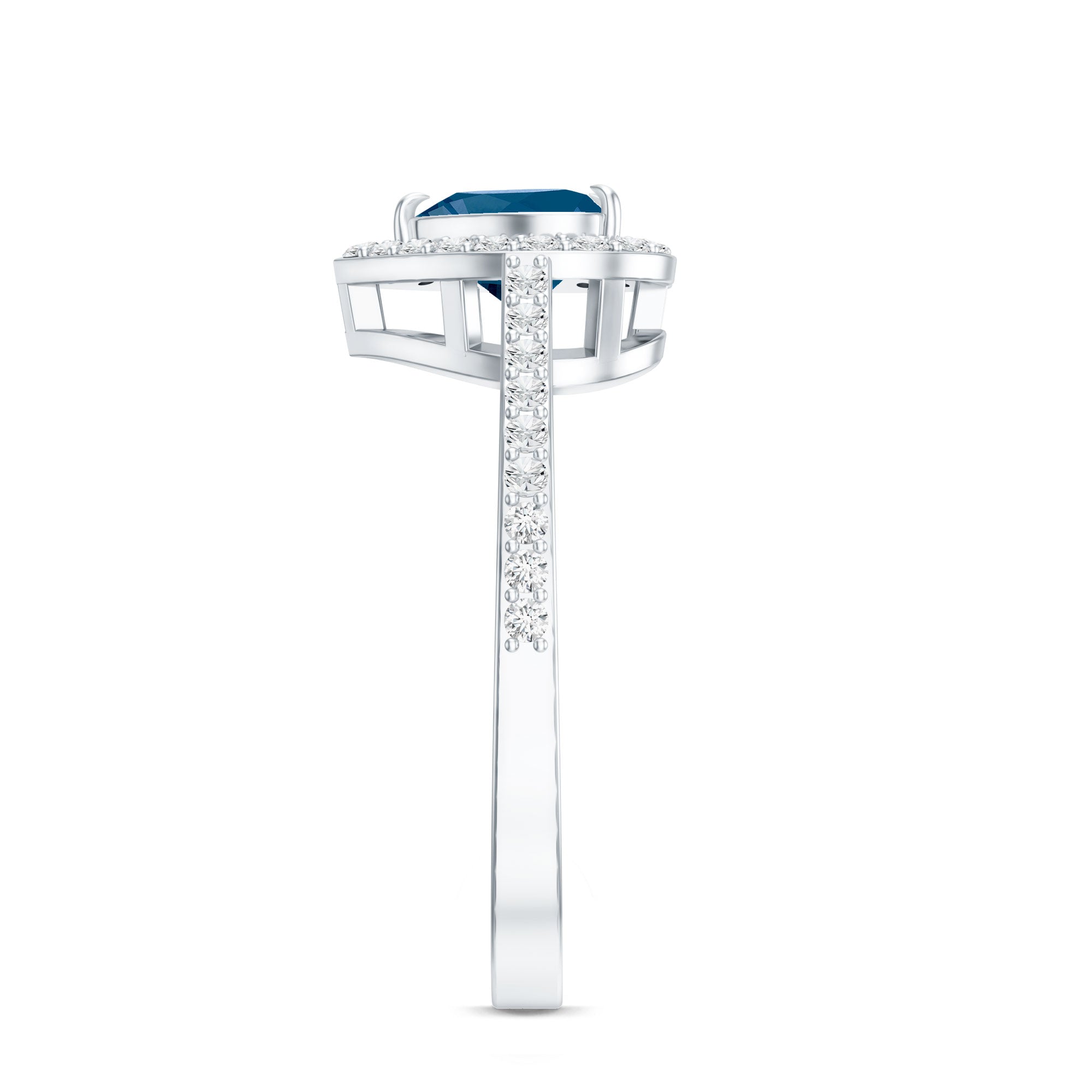 Heart Shaped London Blue Topaz Engagement Ring with Diamond Halo AAA - Rosec Jewels