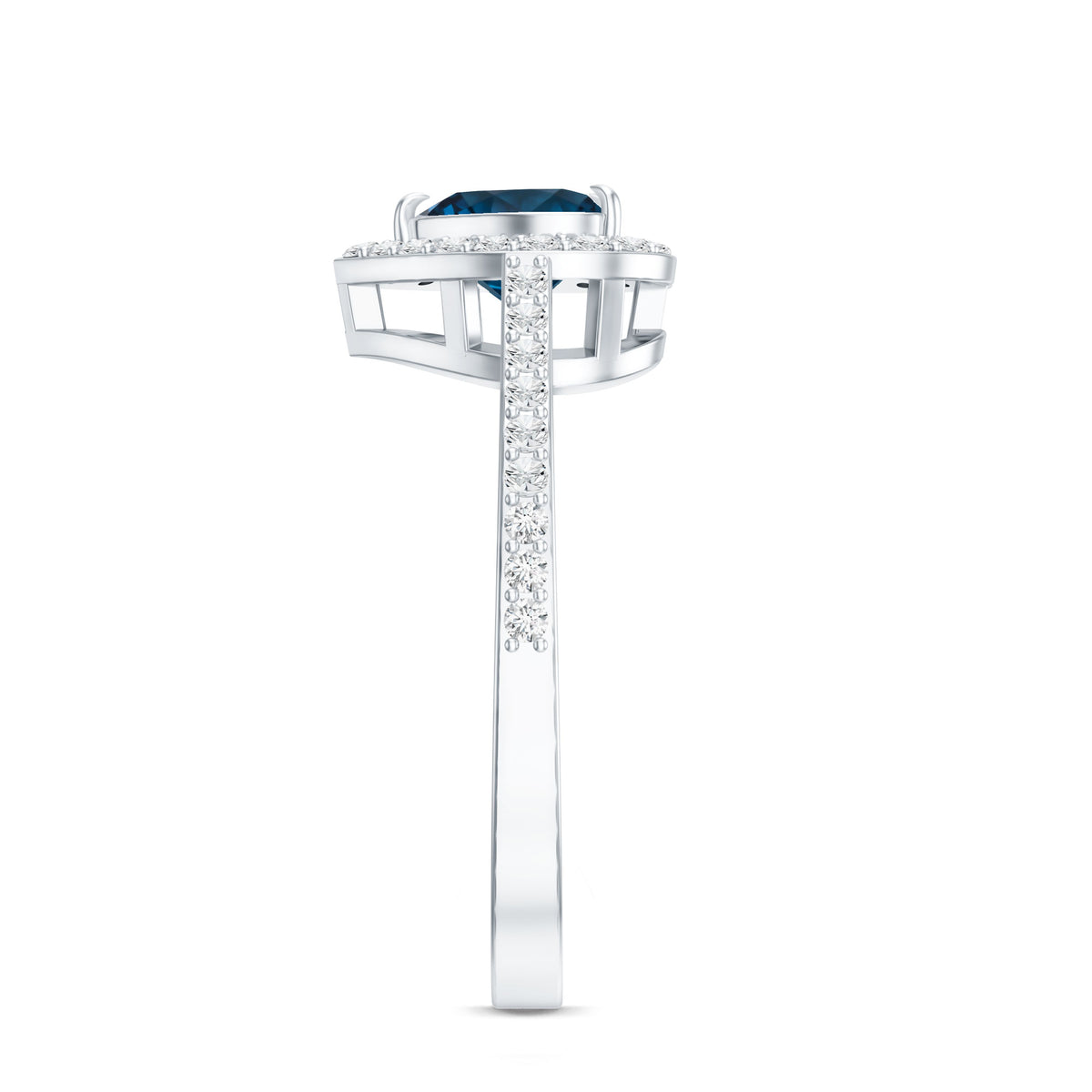 Heart Shaped London Blue Topaz Engagement Ring with Diamond Halo AAA - Rosec Jewels