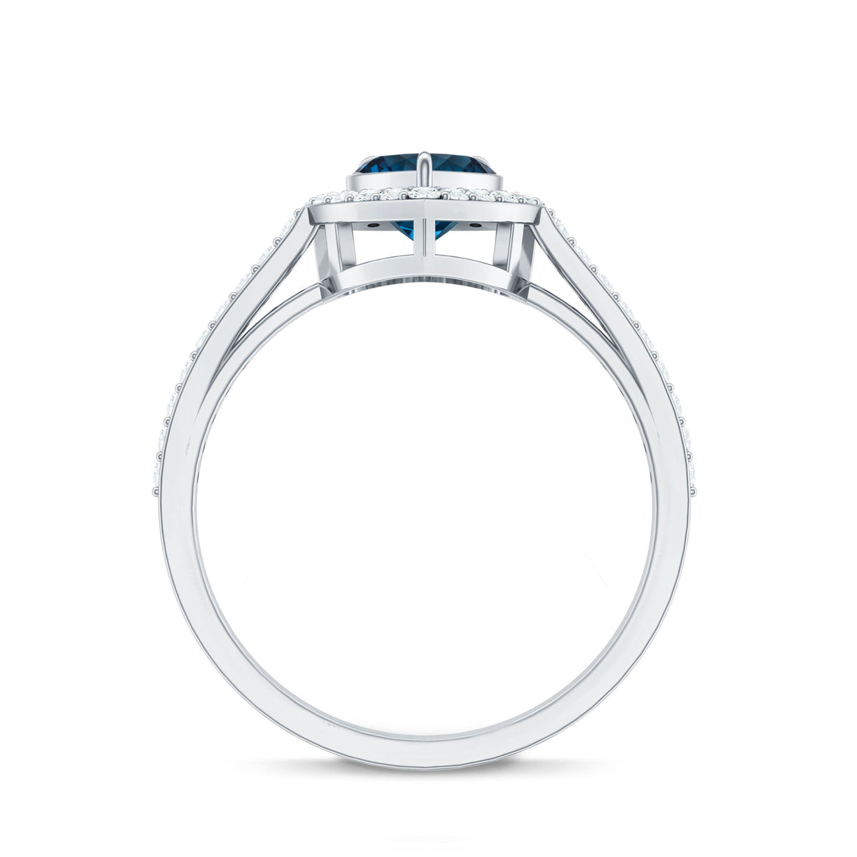 Heart Shaped London Blue Topaz Engagement Ring with Diamond Halo AAA - Rosec Jewels